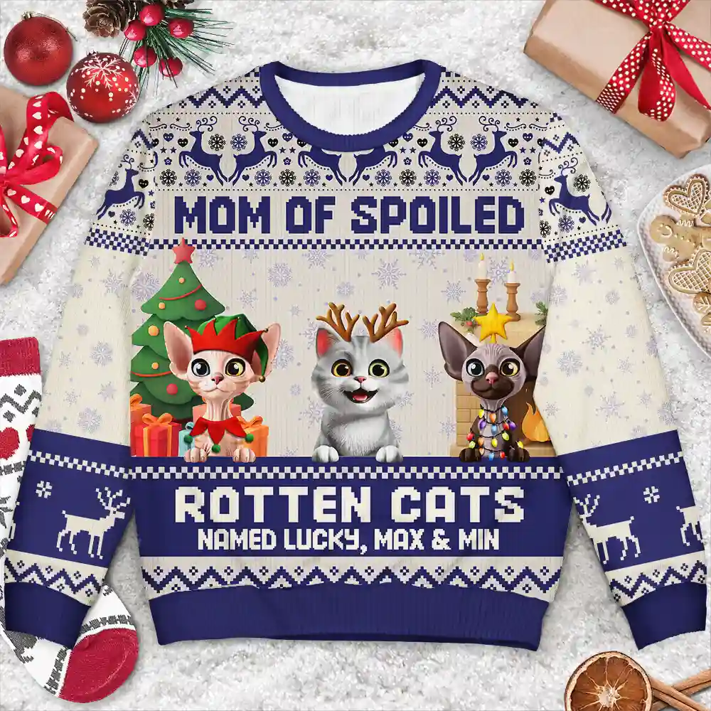 Mom Of Spoiled Rotten Dog - Personalized Unisex Ugly Sweater - Image 3