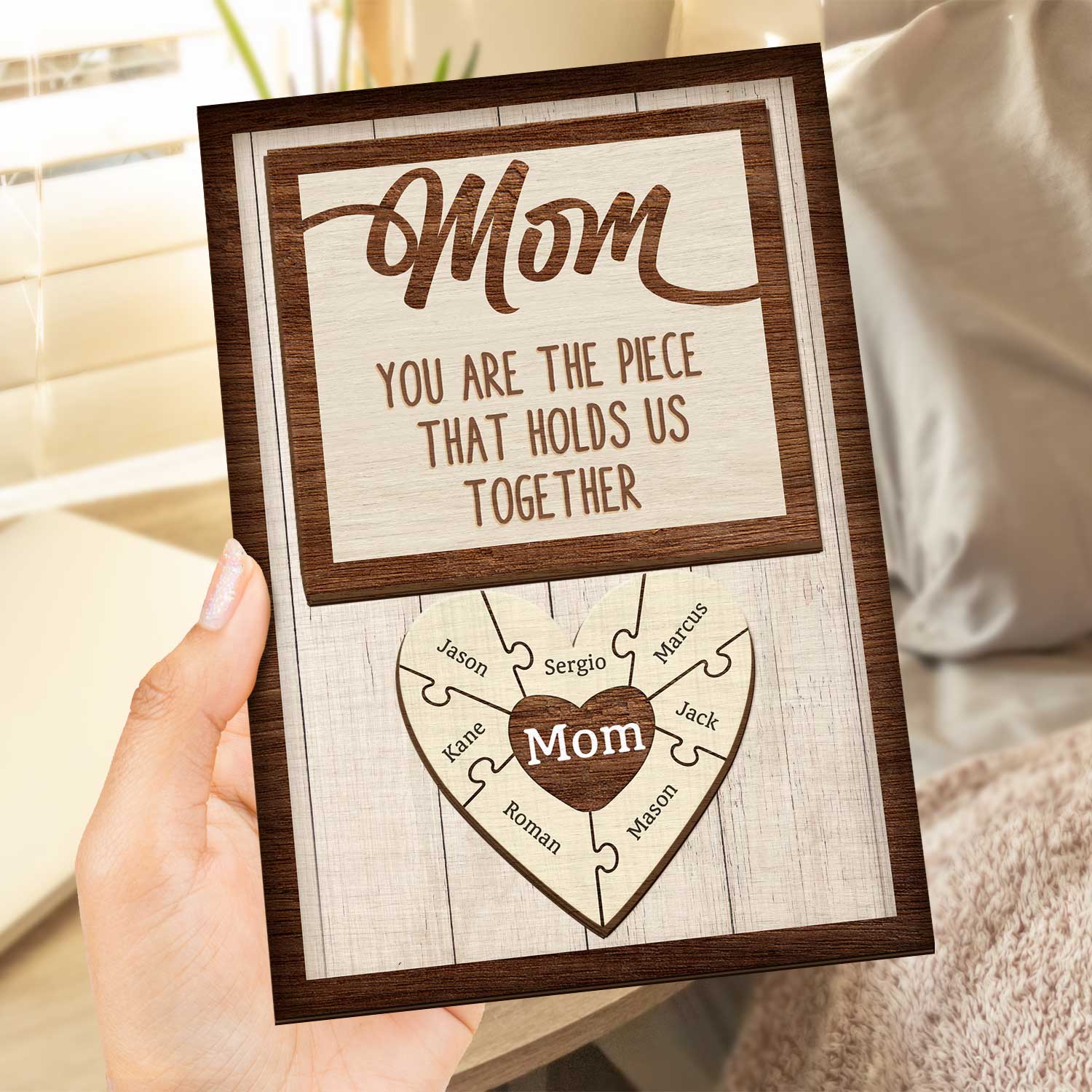 Mom Puzzle Pieces - Gift For Mother, Family - Personalized 2-Layered Wooden Plaque With Stand - Image 4