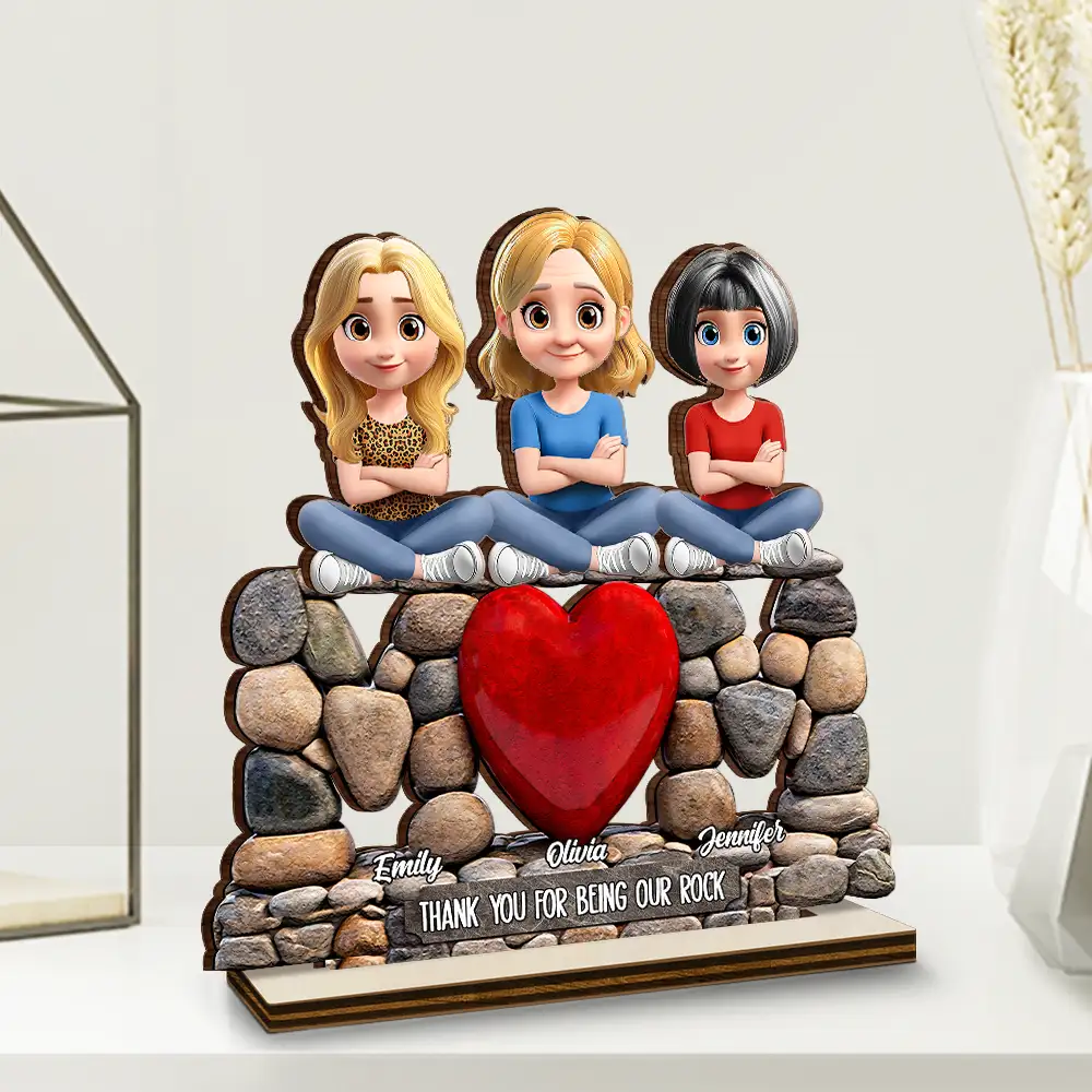 Mom Thank You For Being Our Rock Pebble Art Style - Personalized Custom Shaped Wooden Plaque - Image 2
