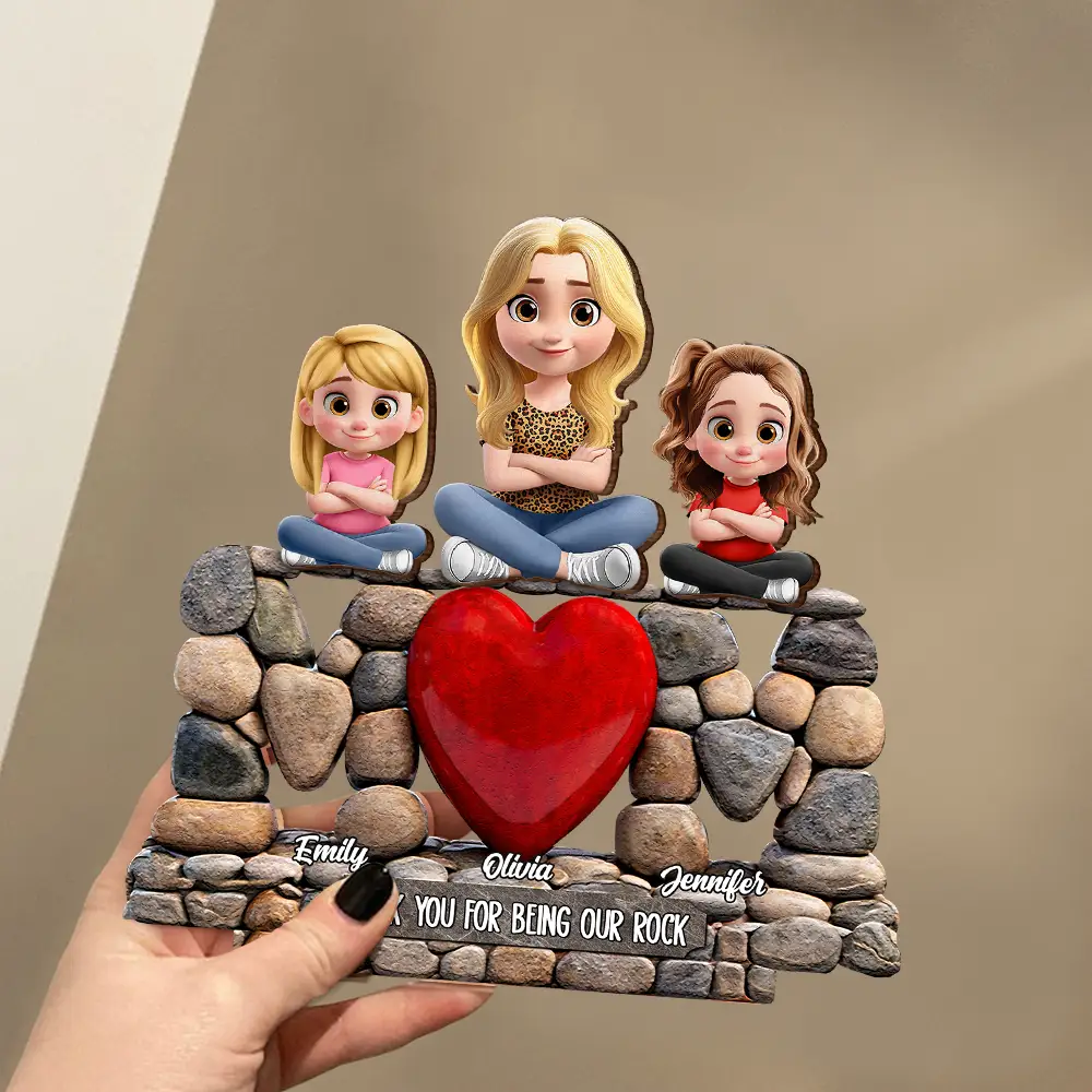 Mom Thank You For Being Our Rock Pebble Art Style - Personalized Custom Shaped Wooden Plaque - Image 3