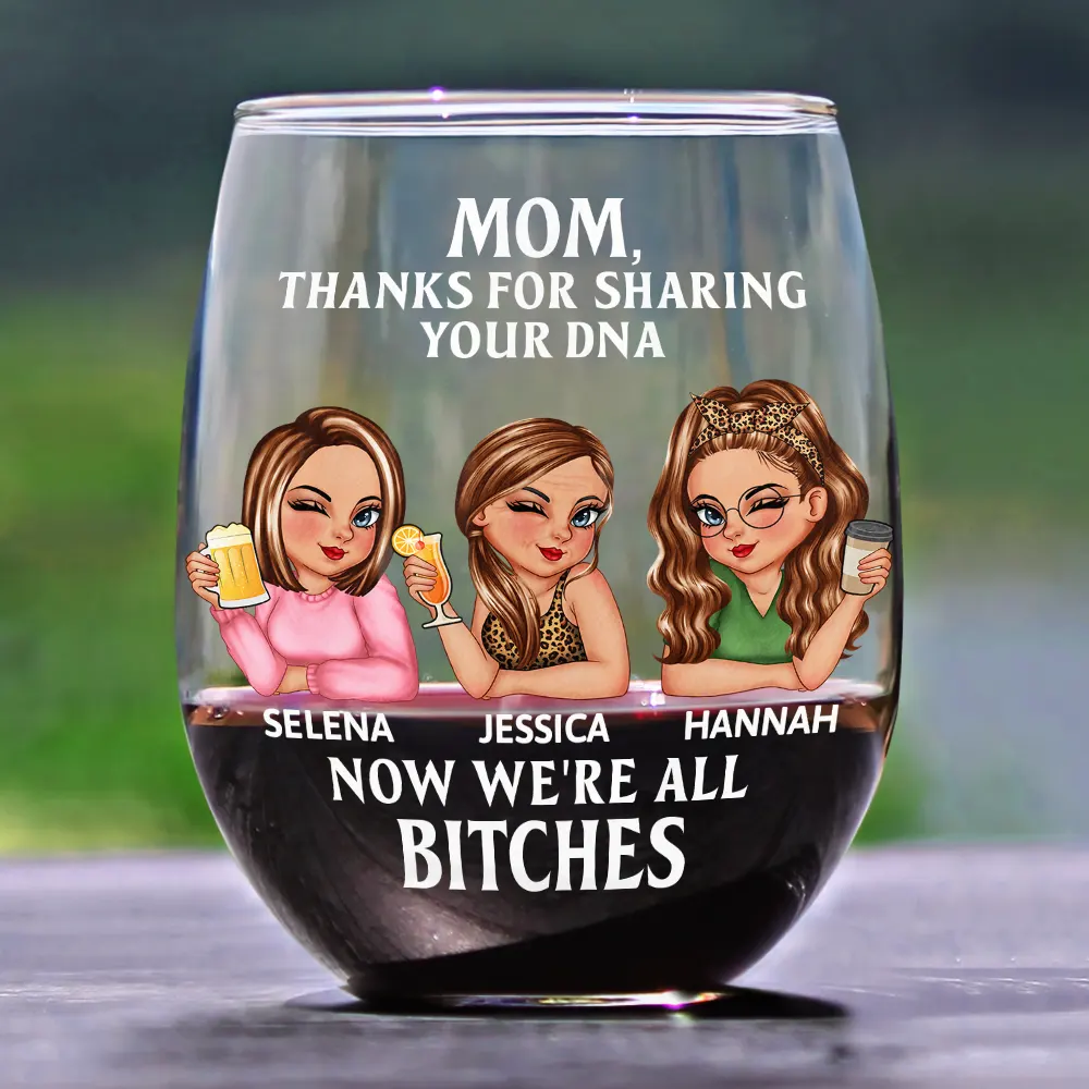 Mom Thanks For Sharing Your DNA - Personalized Stemless Wine Glass - Image 2
