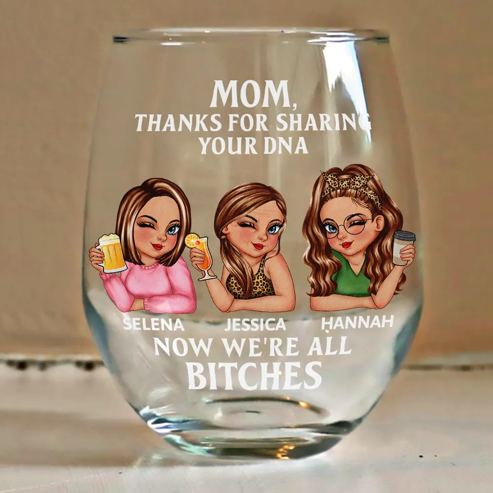 Mom Thanks For Sharing Your DNA - Personalized Stemless Wine Glass - Image 4