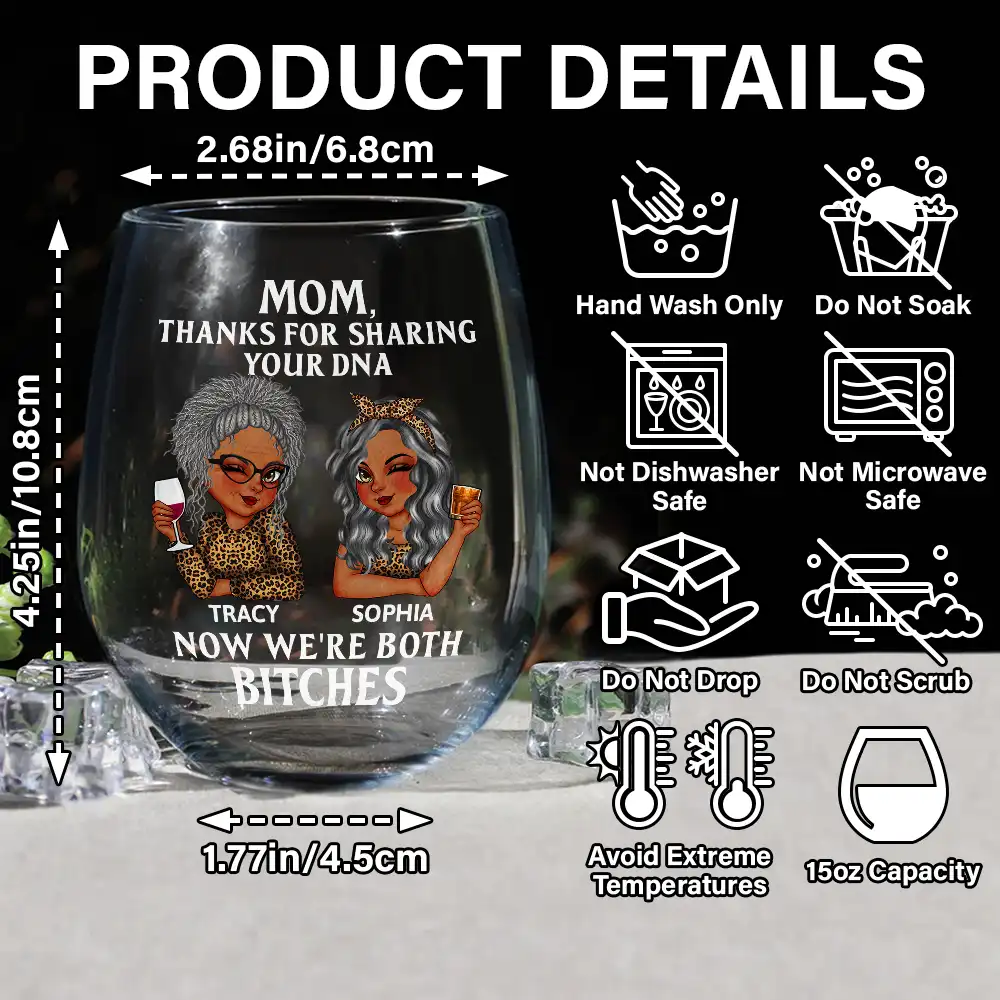 Mom Thanks For Sharing Your DNA - Personalized Stemless Wine Glass - Image 5