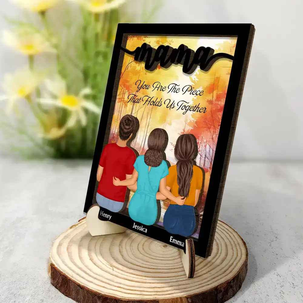 Mom To Us You Are The World Watercolor Landscape - Personalized 2-Layered Wooden Plaque With Stand - Image 2
