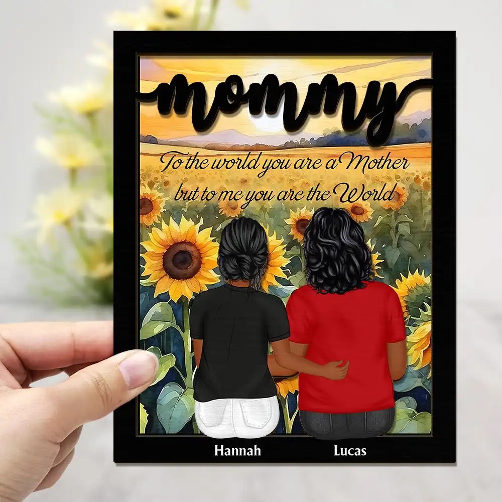 Mom To Us You Are The World Watercolor Landscape - Personalized 2-Layered Wooden Plaque With Stand - Image 3