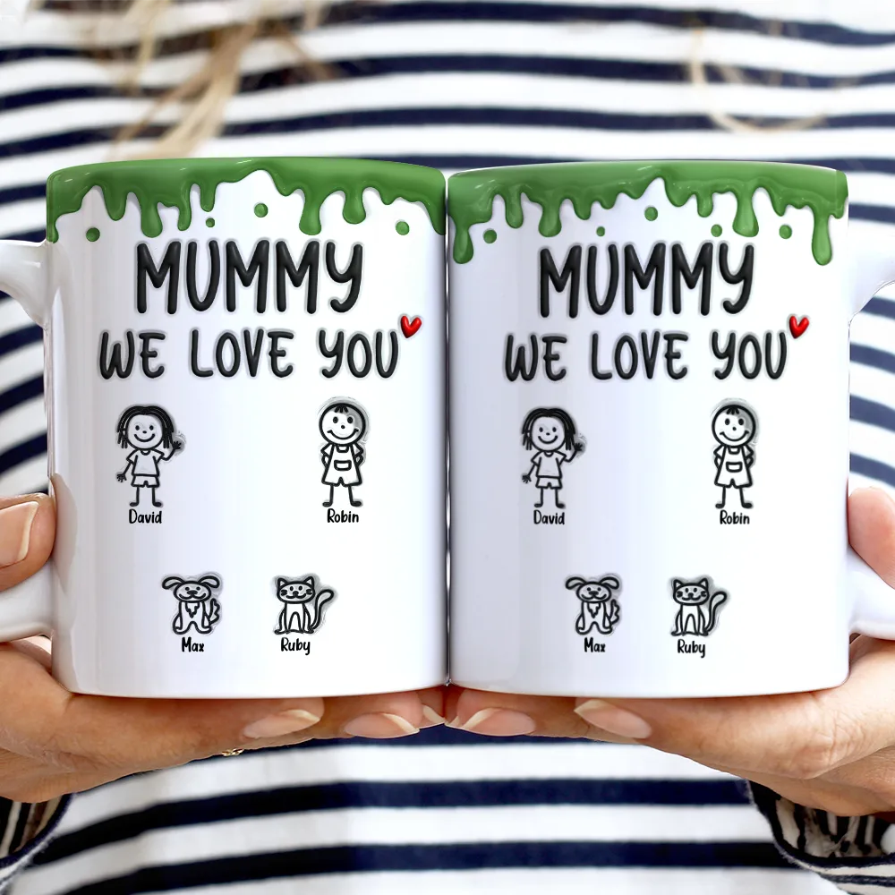 Mom We Love You 3D Inflated Effect Stick Figure - Personalized White Edge-to-Edge Mug - Image 2