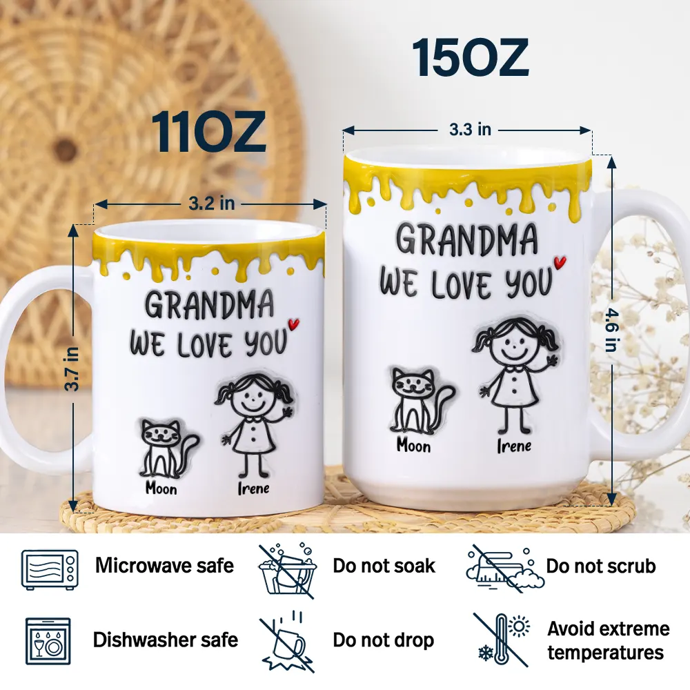 Mom We Love You 3D Inflated Effect Stick Figure - Personalized White Edge-to-Edge Mug - Image 5