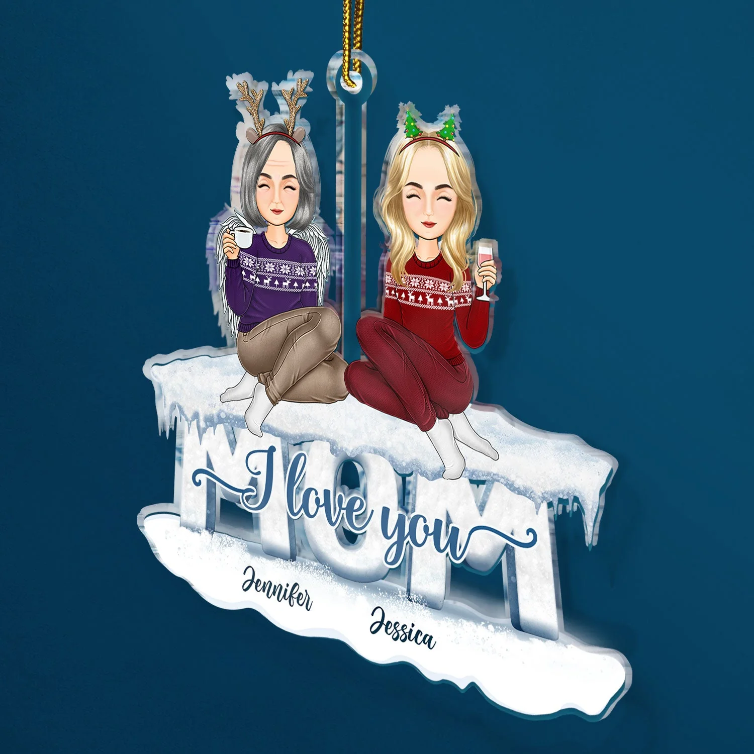Mom We Love You Cartoon Style - Christmas Gift For Mother - Personalized Cutout Acrylic Ornament - Image 2