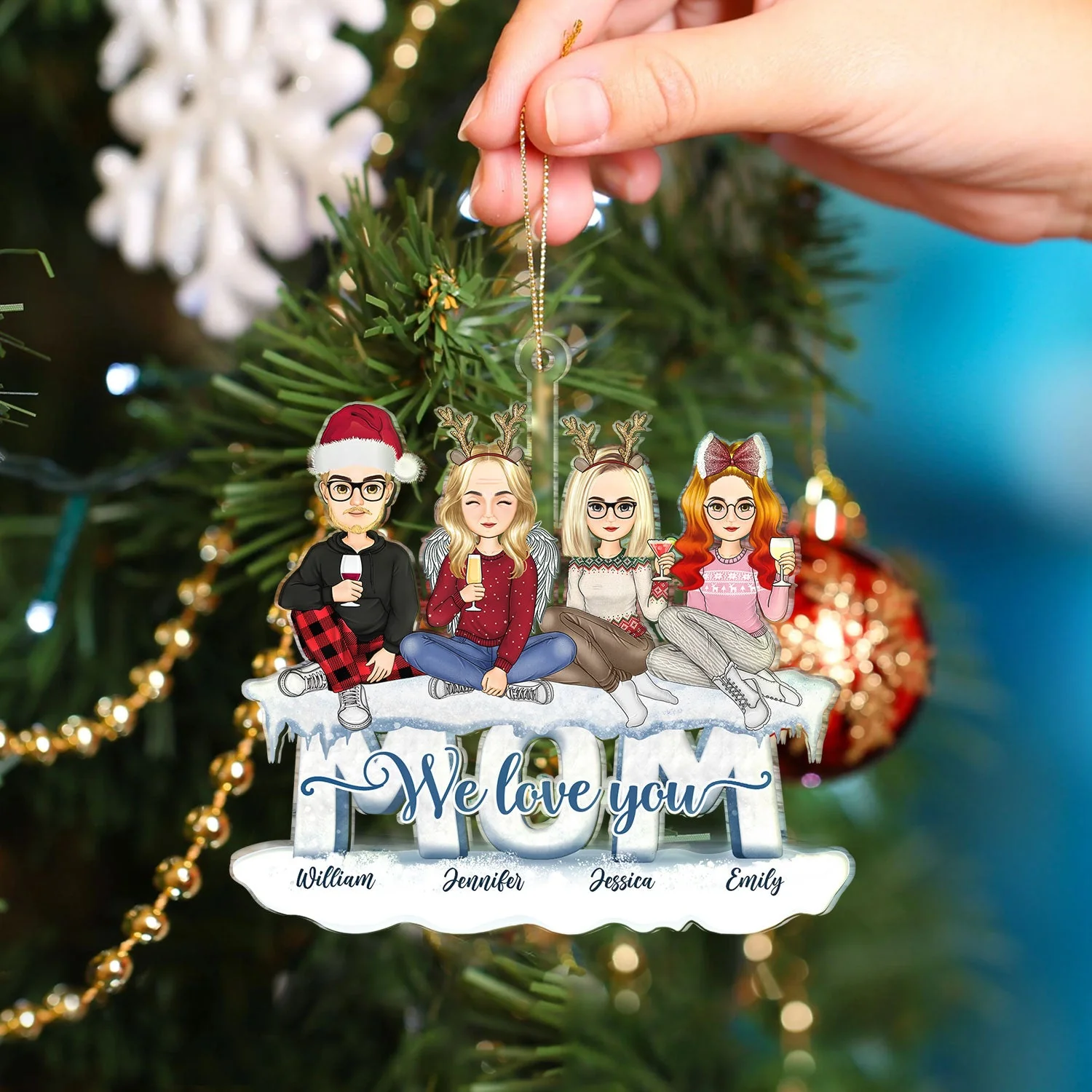Mom We Love You Cartoon Style - Christmas Gift For Mother - Personalized Cutout Acrylic Ornament - Image 4