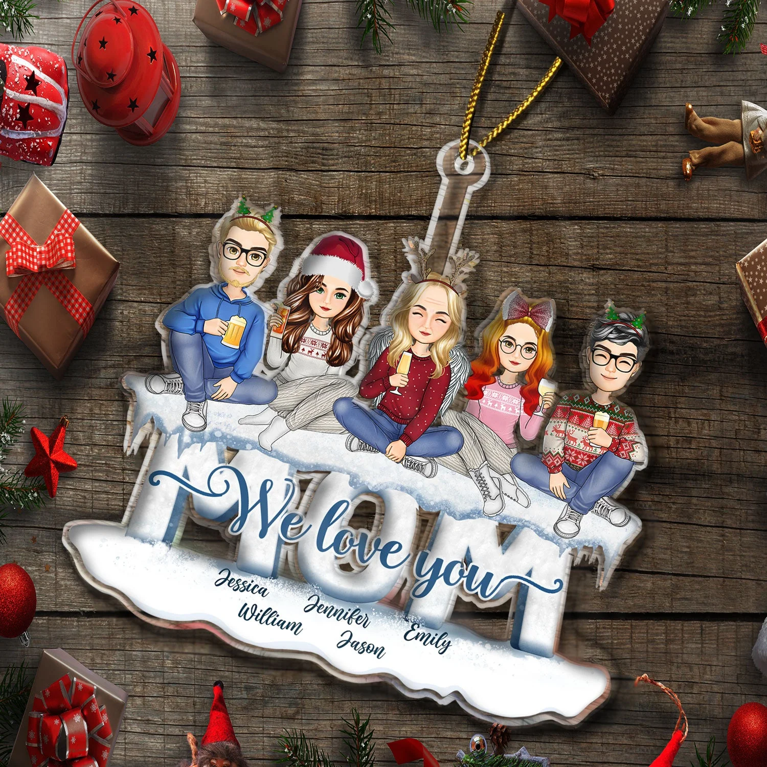 Mom We Love You Cartoon Style - Christmas Gift For Mother - Personalized Cutout Acrylic Ornament - Image 6