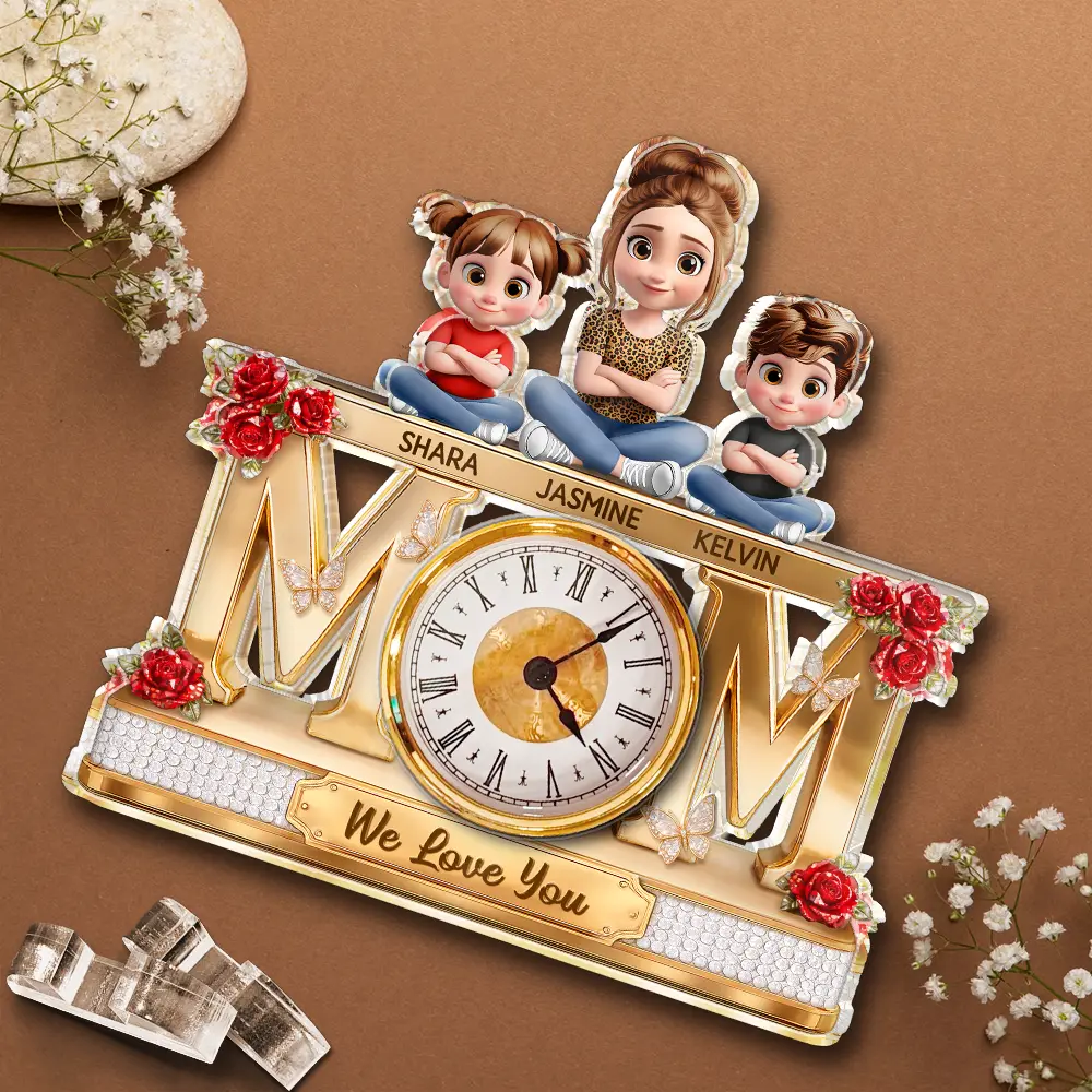 Mom We Love You - Personalized Acrylic Desk Clock - Image 4