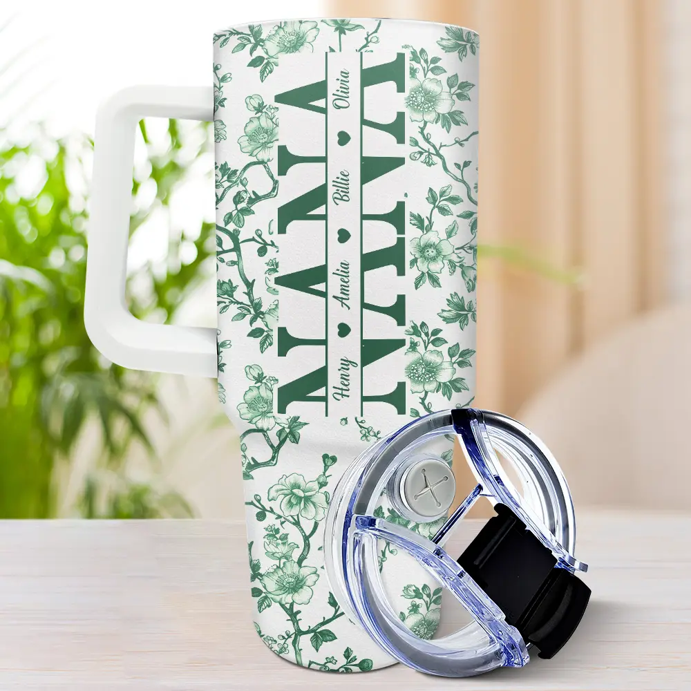 Mom We Love You Toile De Jouy Pattern - Personalized 40oz Tumbler With Straw - Image 3
