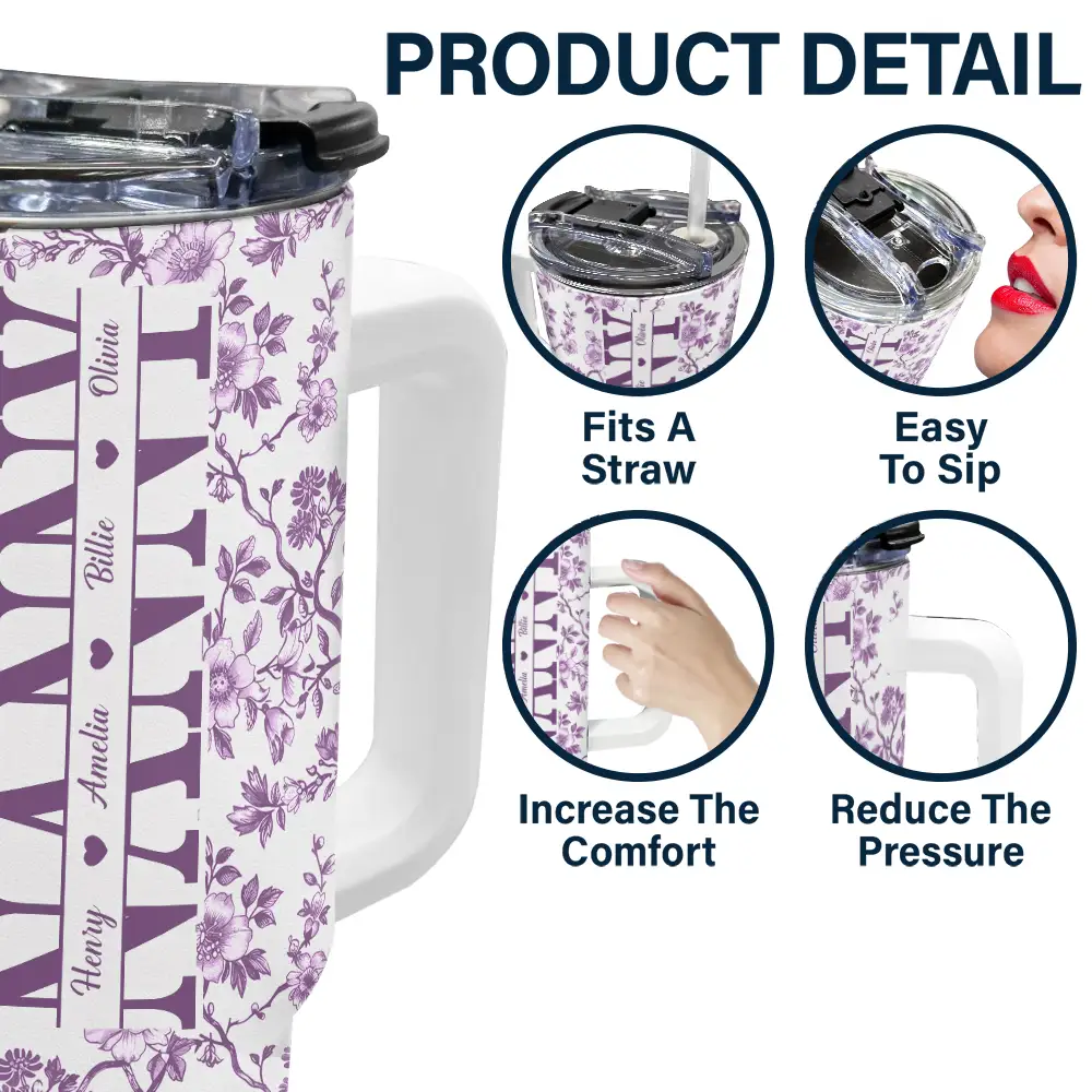 Mom We Love You Toile De Jouy Pattern - Personalized 40oz Tumbler With Straw - Image 5