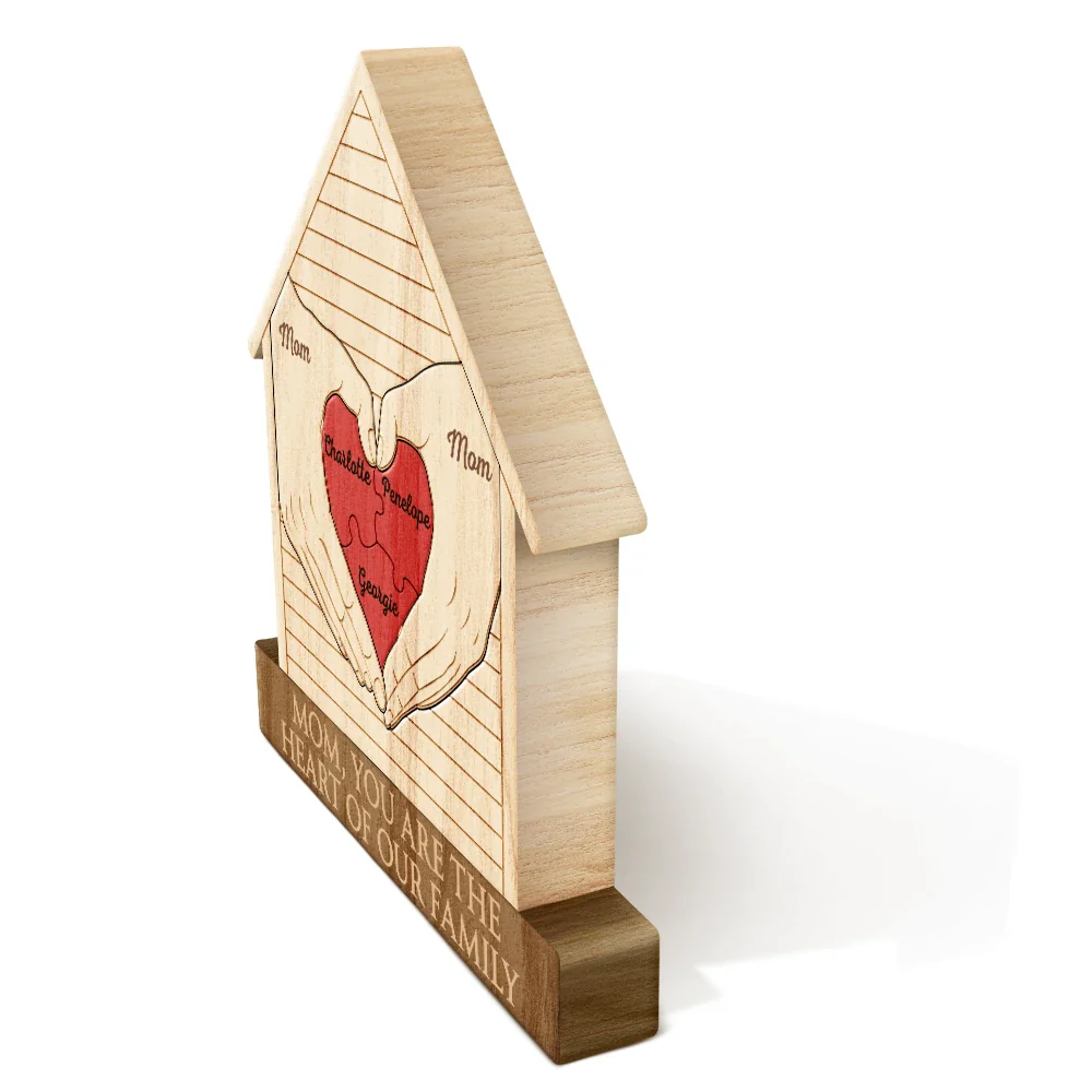 Mom You Are The Heart Of Our Family - Personalized Custom Shaped Wooden Puzzle - Image 2