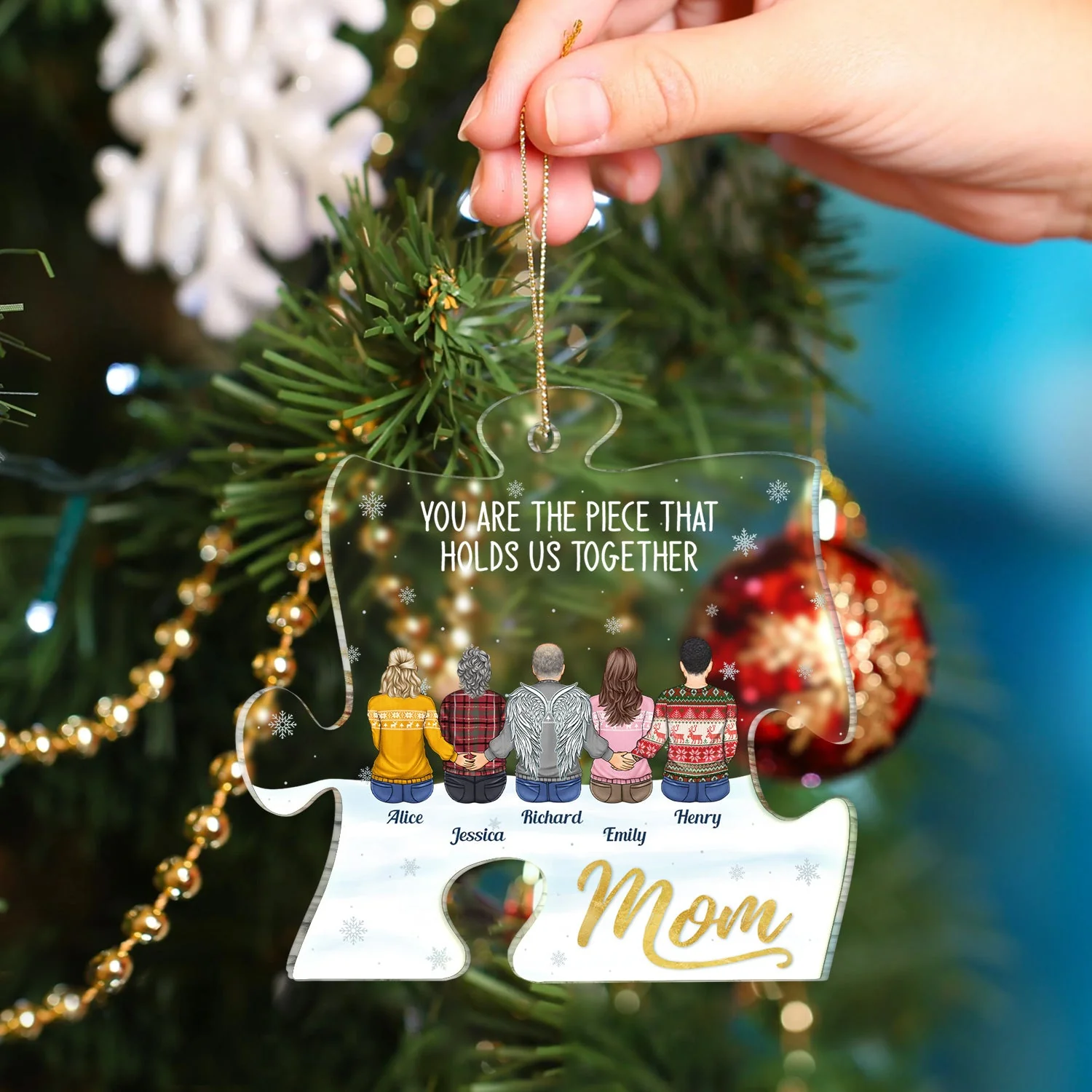 Mom You Are The Piece That Holds Us Together - Christmas Gift For Mother, Family - Personalized Custom Shaped Acrylic Ornament - Image 4