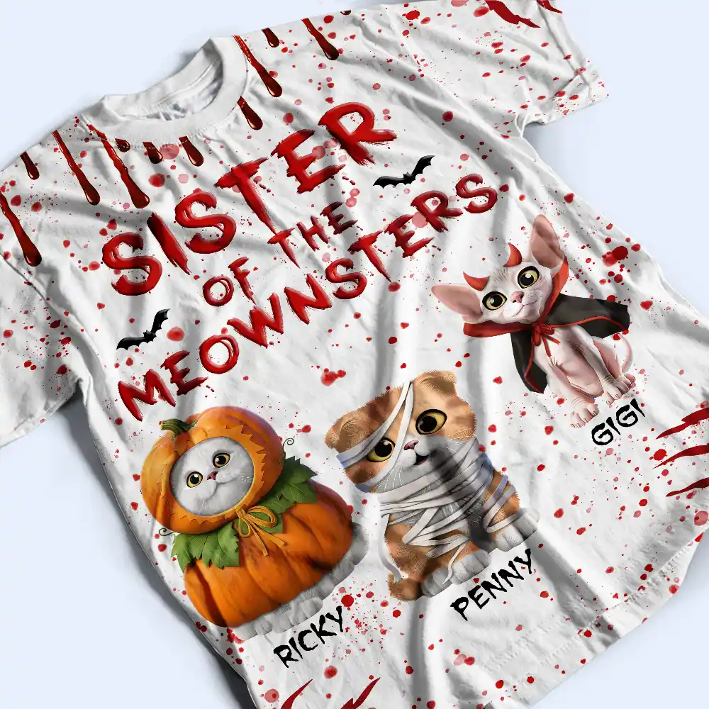 Mommy Daddy Of The Meownsters - Personalized Full Print T Shirt - Image 4