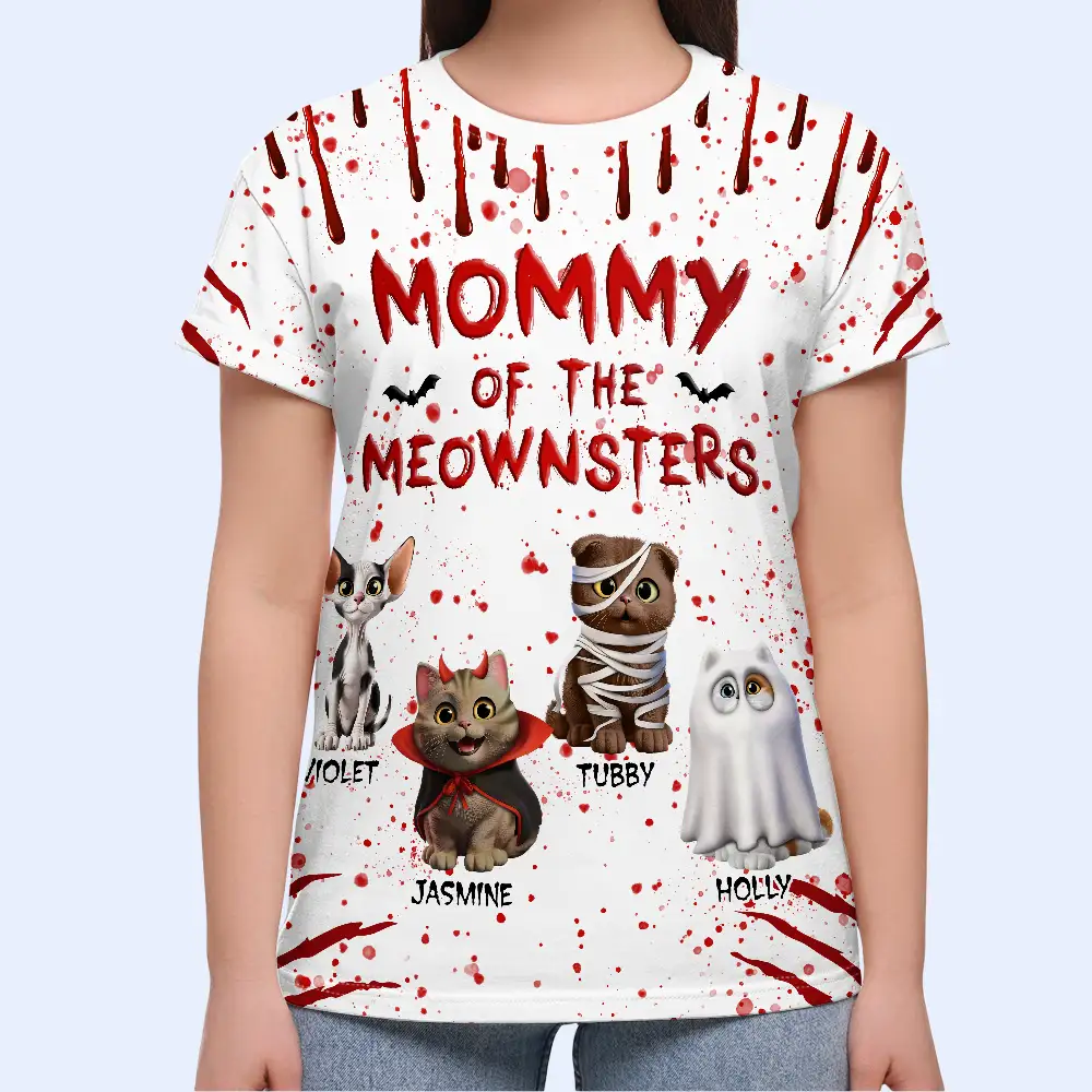 Mommy Daddy Of The Meownsters - Personalized Full Print T Shirt - Image 5