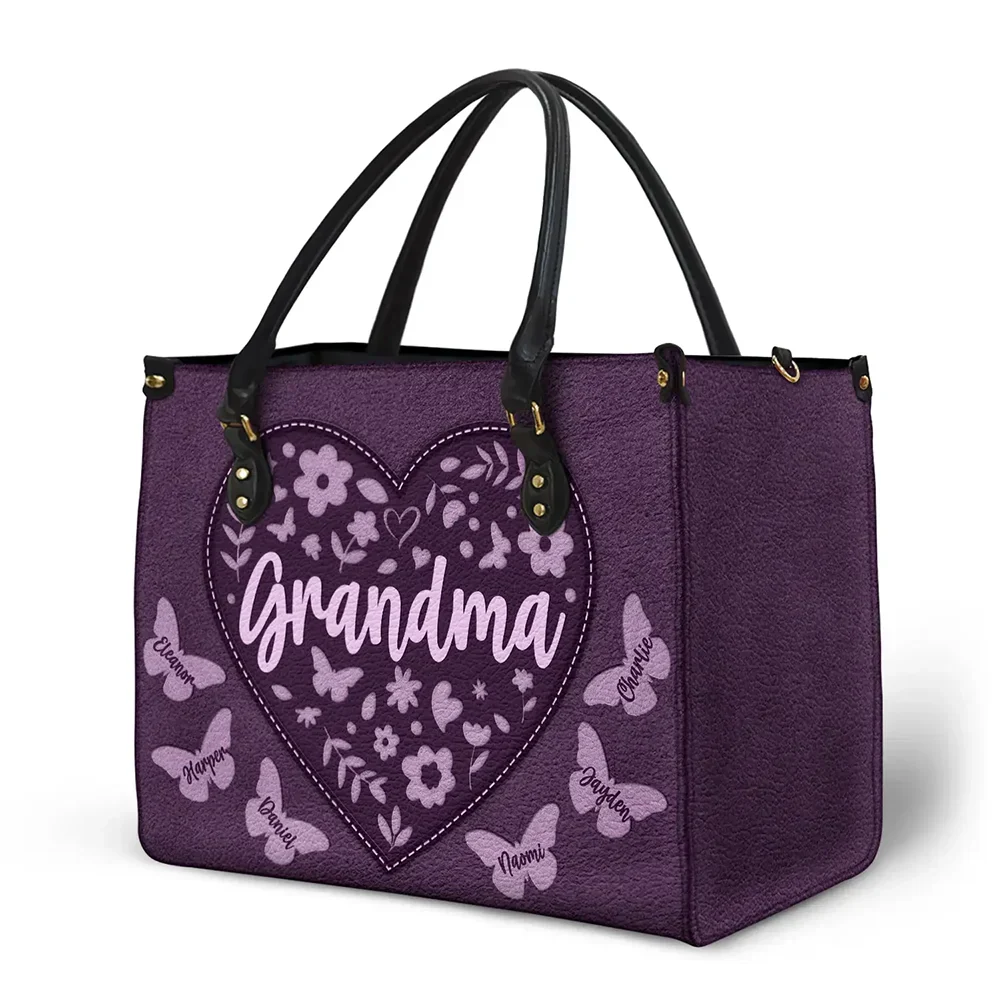 Mommy Grandma Leather Floral - Personalized Leather Bag - Image 2