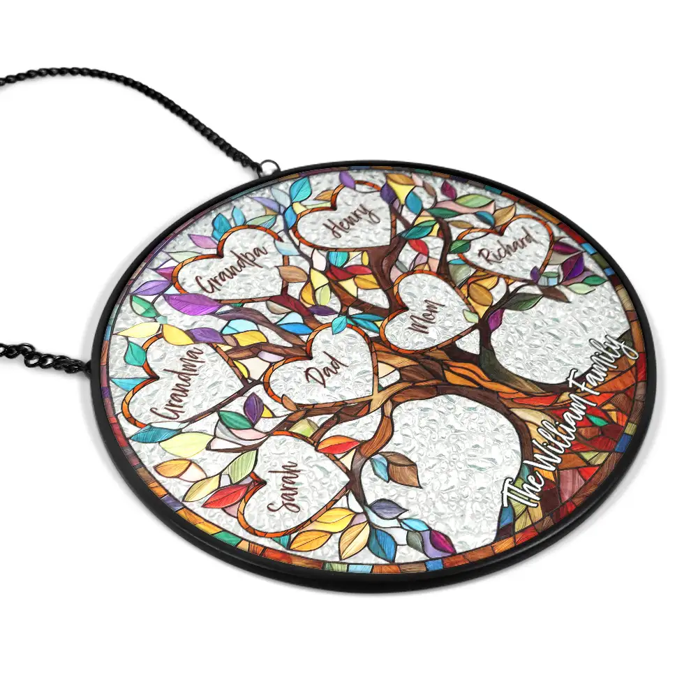 Mom's Family Tree of Love - Personalized Stained Glass Window Hanging Suncatcher - Image 2