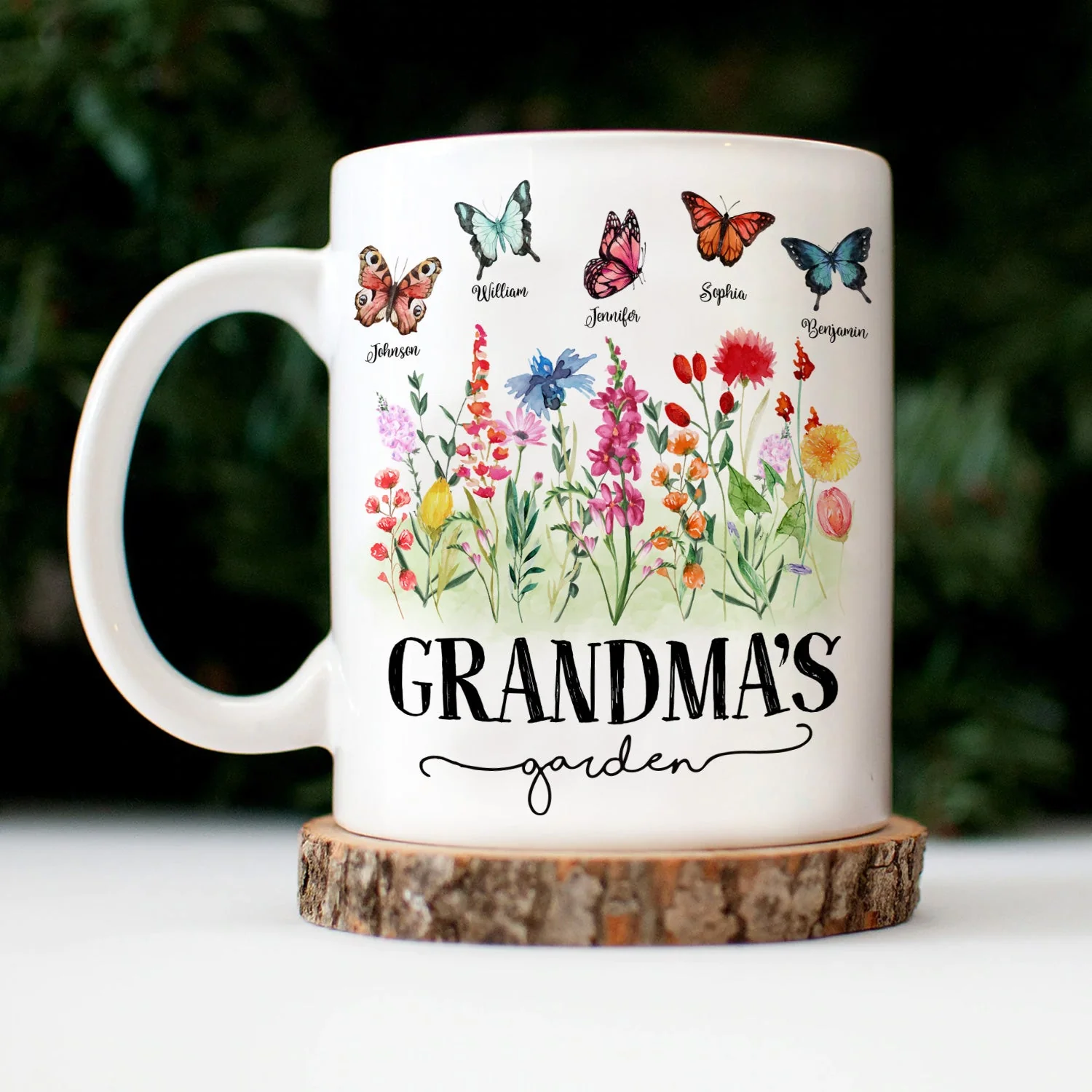 Mom's Grandma's Garden Butterflies - Gift For Mother, Grandmother, Nana - Personalized Mug - Image 3
