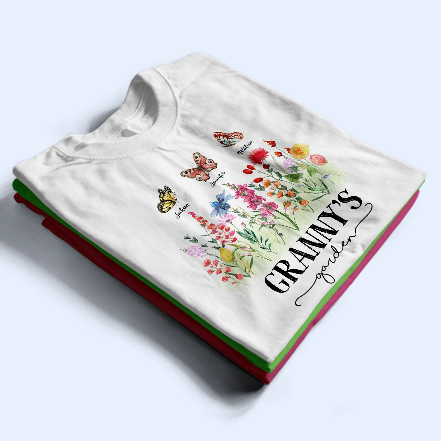Mom's Grandma's Garden Butterflies - Gift For Mother, Grandmother, Nana - Personalized T Shirt - Image 2