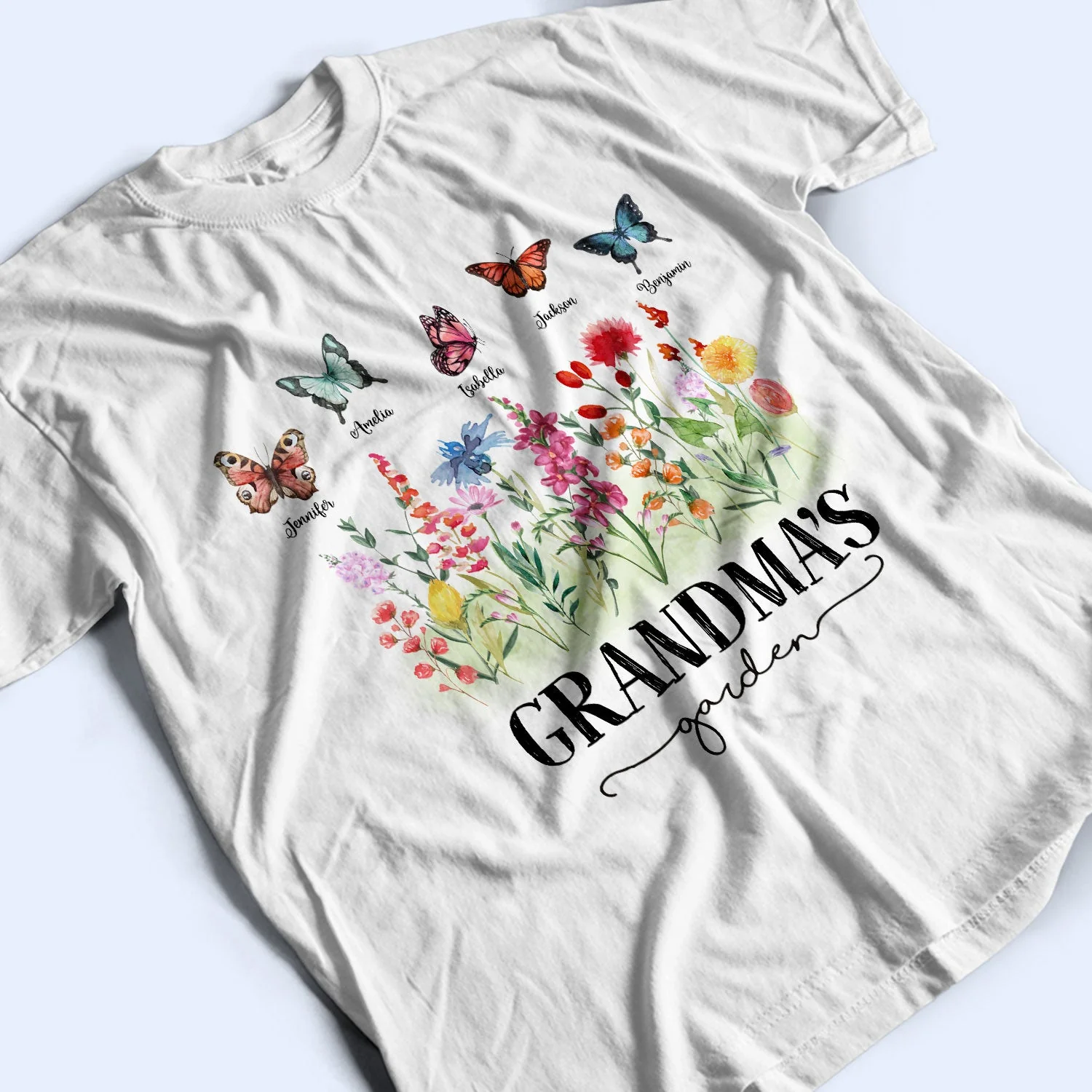 Mom's Grandma's Garden Butterflies - Gift For Mother, Grandmother, Nana - Personalized T Shirt - Image 3