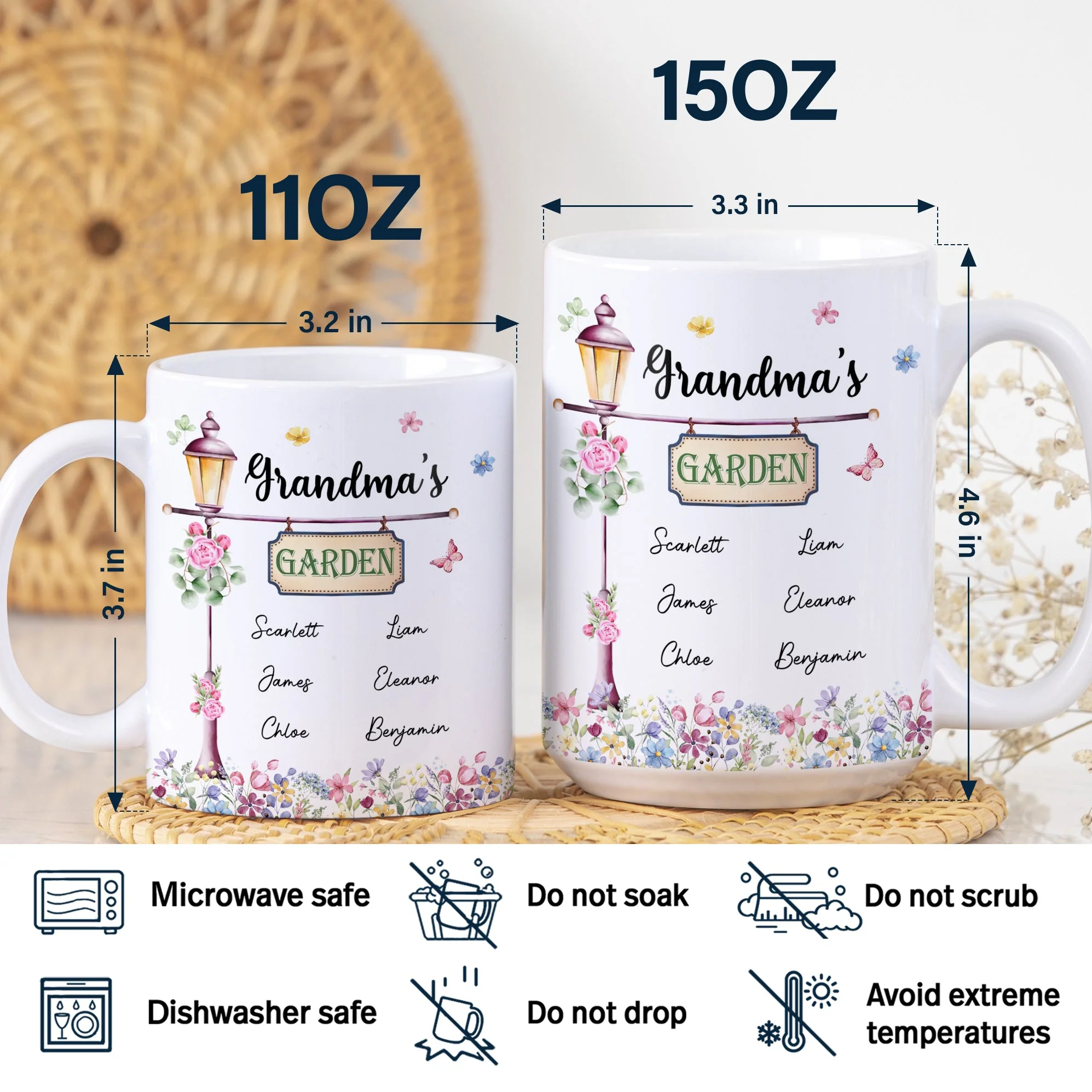 Mom's Grandma's Garden - Loving Gift For Mother, Grandmother - Personalized White Edge-to-Edge Mug - Image 5