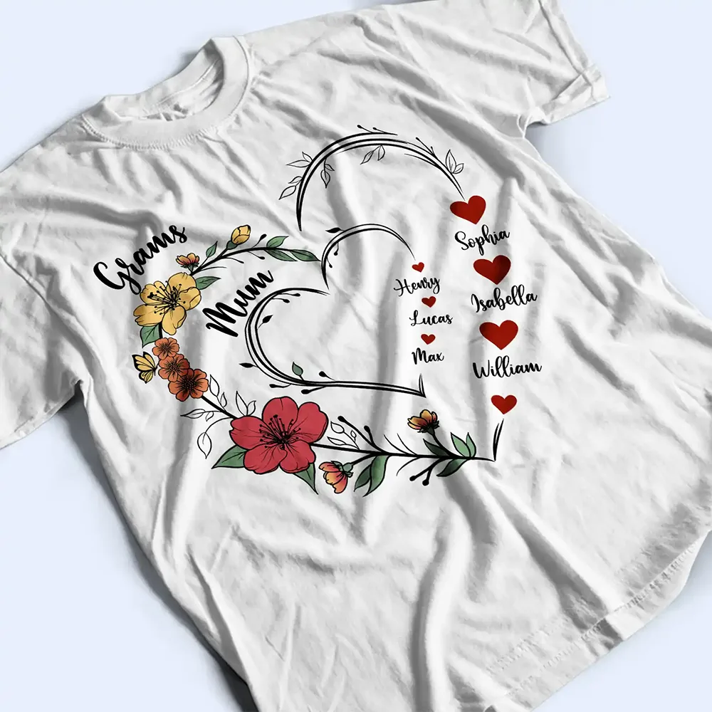 Mom's Grandma's Sweethearts Flower - Personalized T Shirt - Image 3