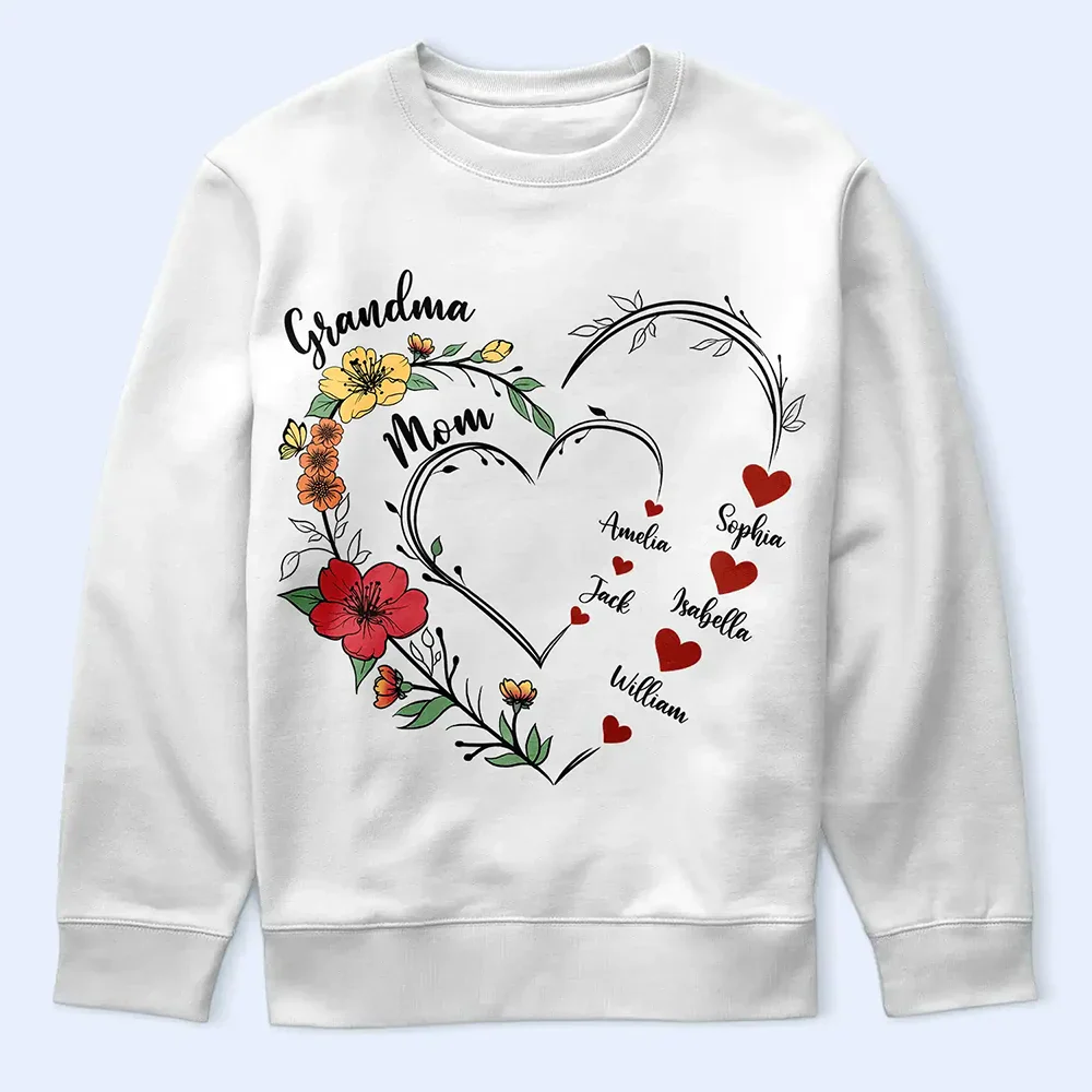 Mom's Grandma's Sweethearts Flower - Personalized T Shirt - Image 5