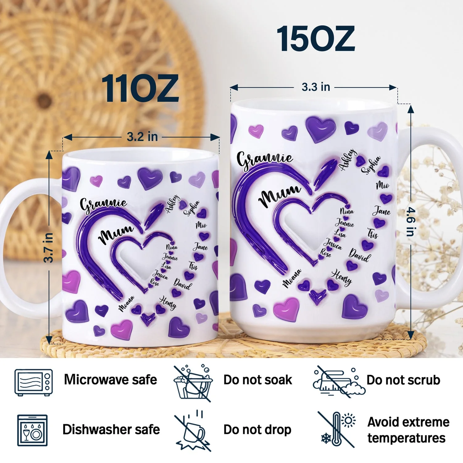 Mom's Grandma's Sweethearts - Gift For Mother, Grandmother - 3D Inflated Effect Printed Mug, Personalized White Edge-to-Edge Mug - Image 5