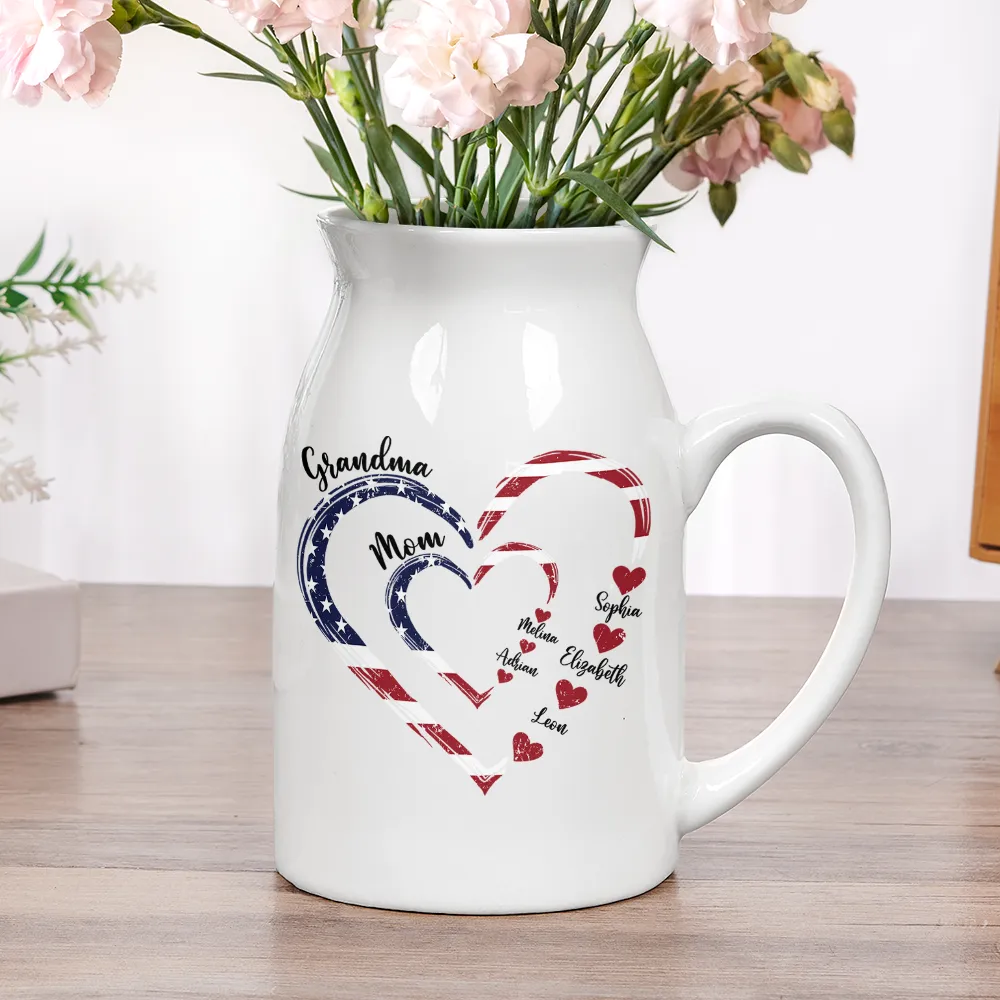 Mom's Grandma's Sweethearts Independence Day - Personalized Ceramic Flower Vase - Image 5