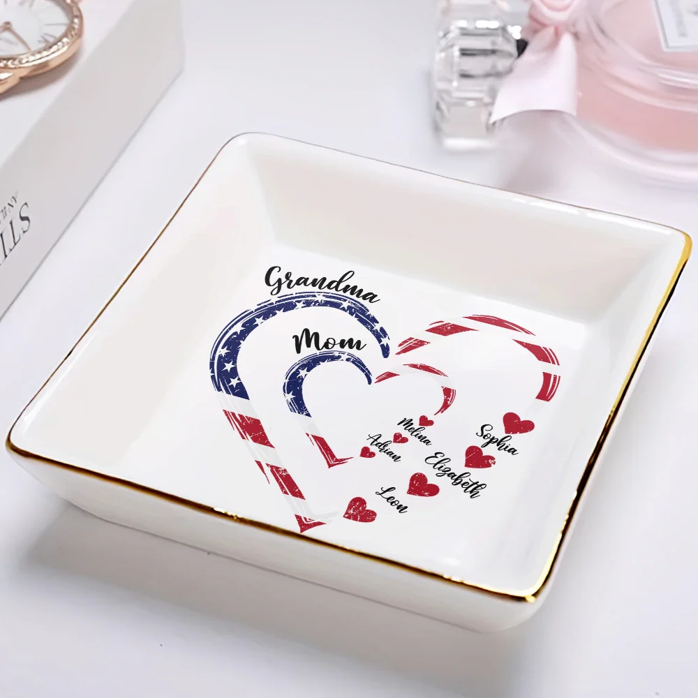 Mom's Grandma's Sweethearts Independence Day - Personalized Ring Dish - Image 2