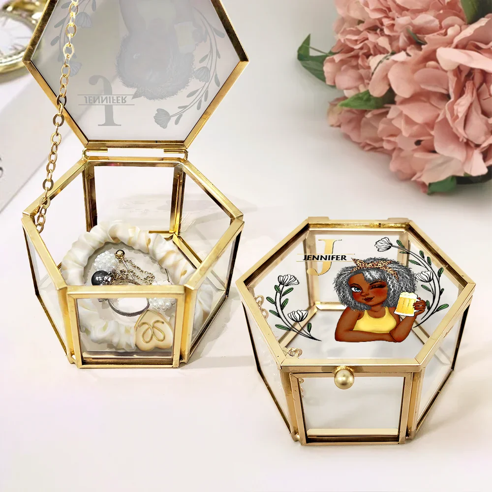 Monogram Botanical Women - Personalized Glass Jewelry Box - Image 2