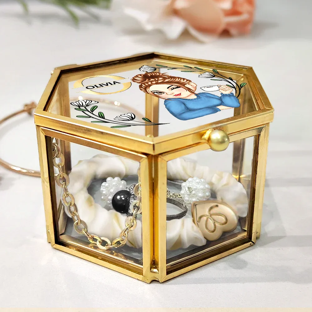 Monogram Botanical Women - Personalized Glass Jewelry Box - Image 3