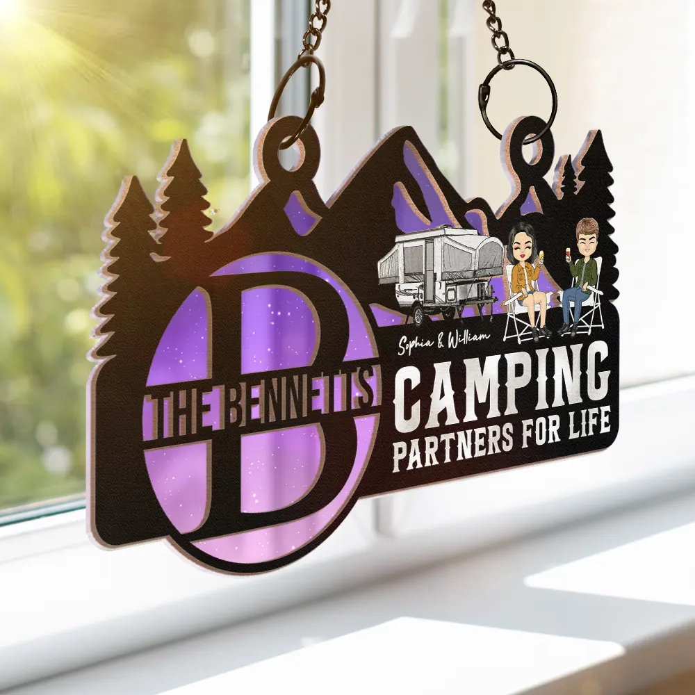 Monogram Camping Partners For Life - Personalized Window Hanging Suncatcher Ornament - Image 3