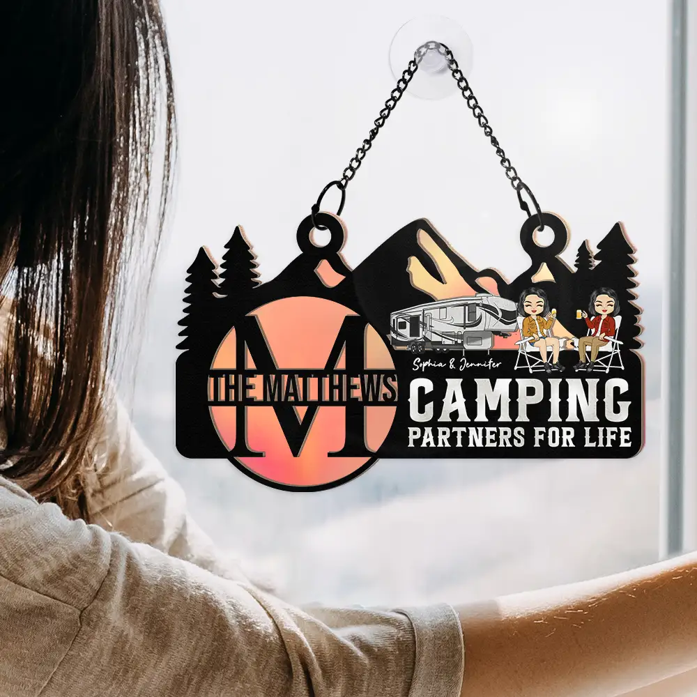 Monogram Camping Partners For Life - Personalized Window Hanging Suncatcher Ornament - Image 4