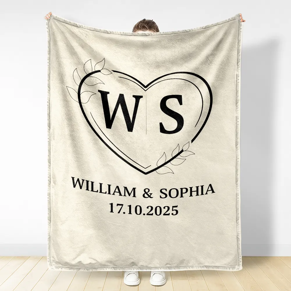 Monogram Couple's Names - Personalized Fleece Blanket, Sherpa Blanket - Image 3