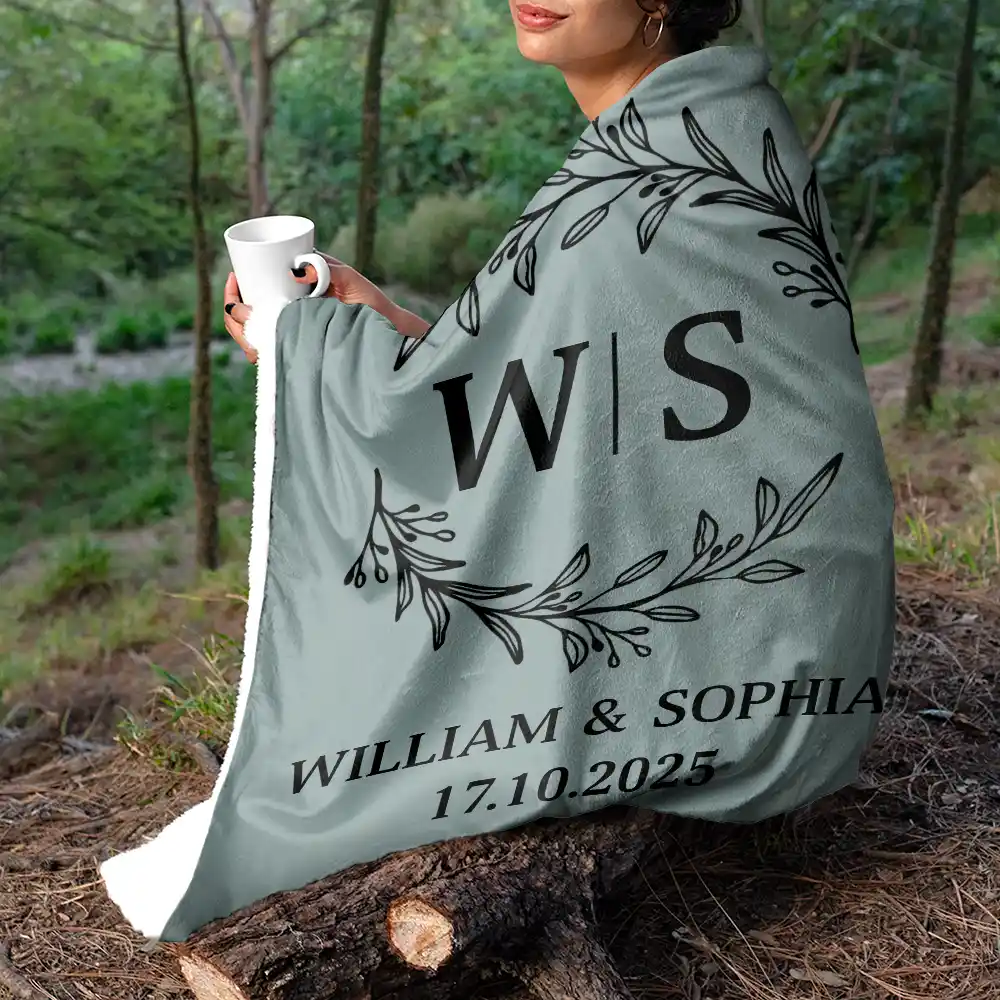 Monogram Couple's Names - Personalized Fleece Blanket, Sherpa Blanket - Image 5