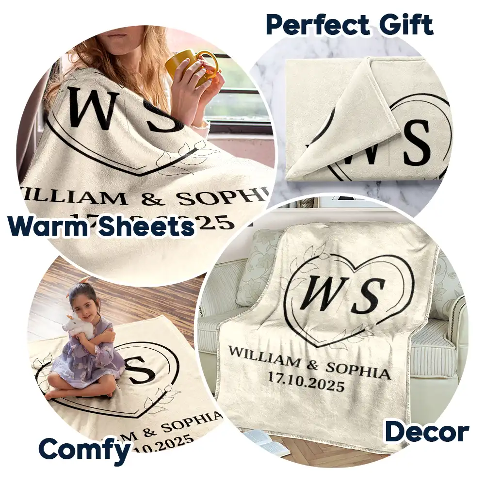 Monogram Couple's Names - Personalized Fleece Blanket, Sherpa Blanket - Image 7