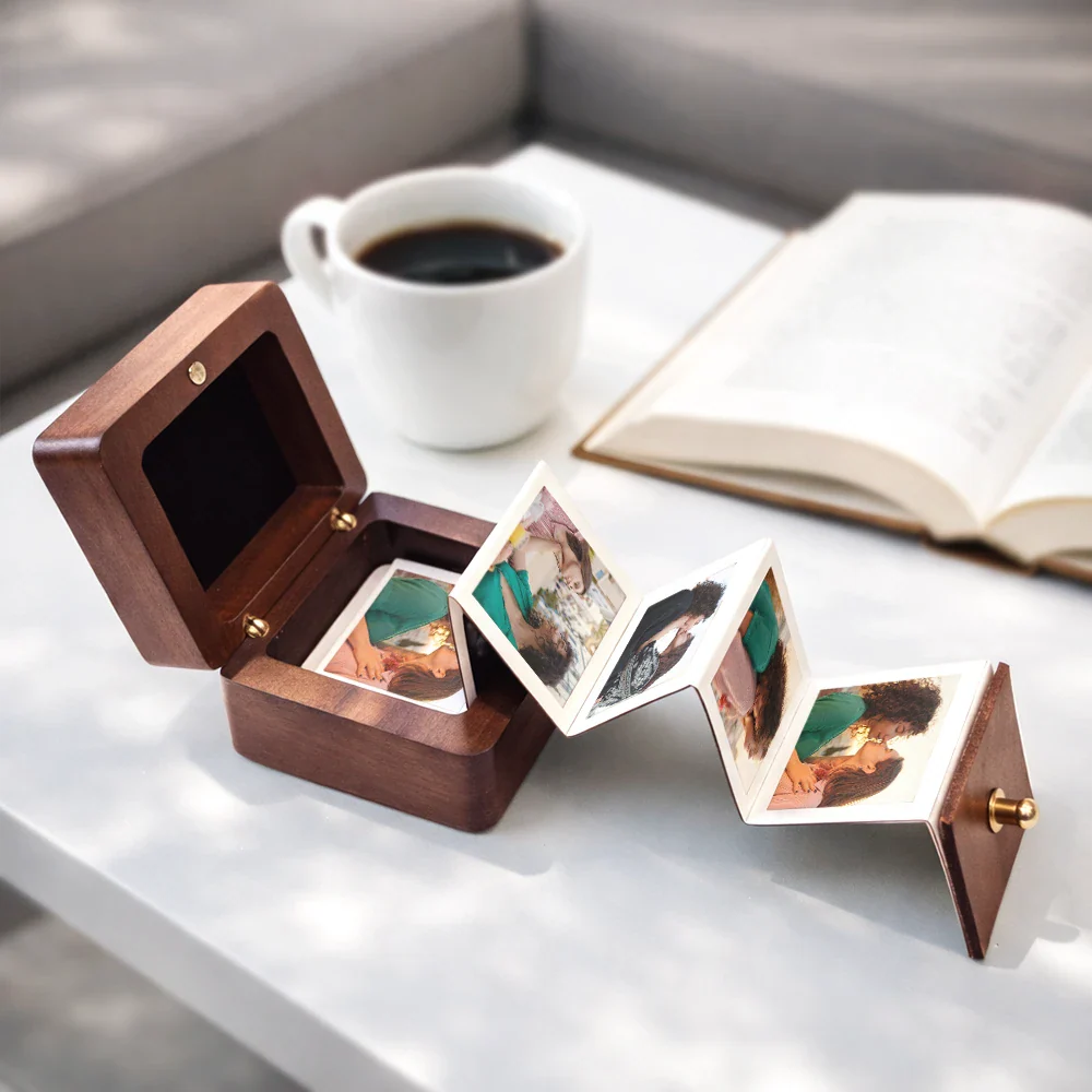 Monogram Couple's Names - Personalized Wooden Accordion Photo Box - Image 4