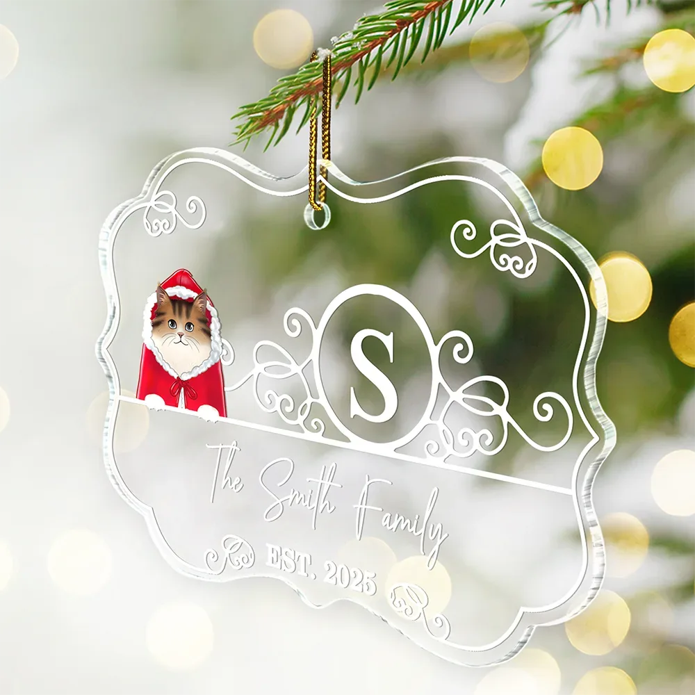 Monogram Family Name Dog Cat Pet Christmas - Personalized Medallion Acrylic Ornament - Image 2