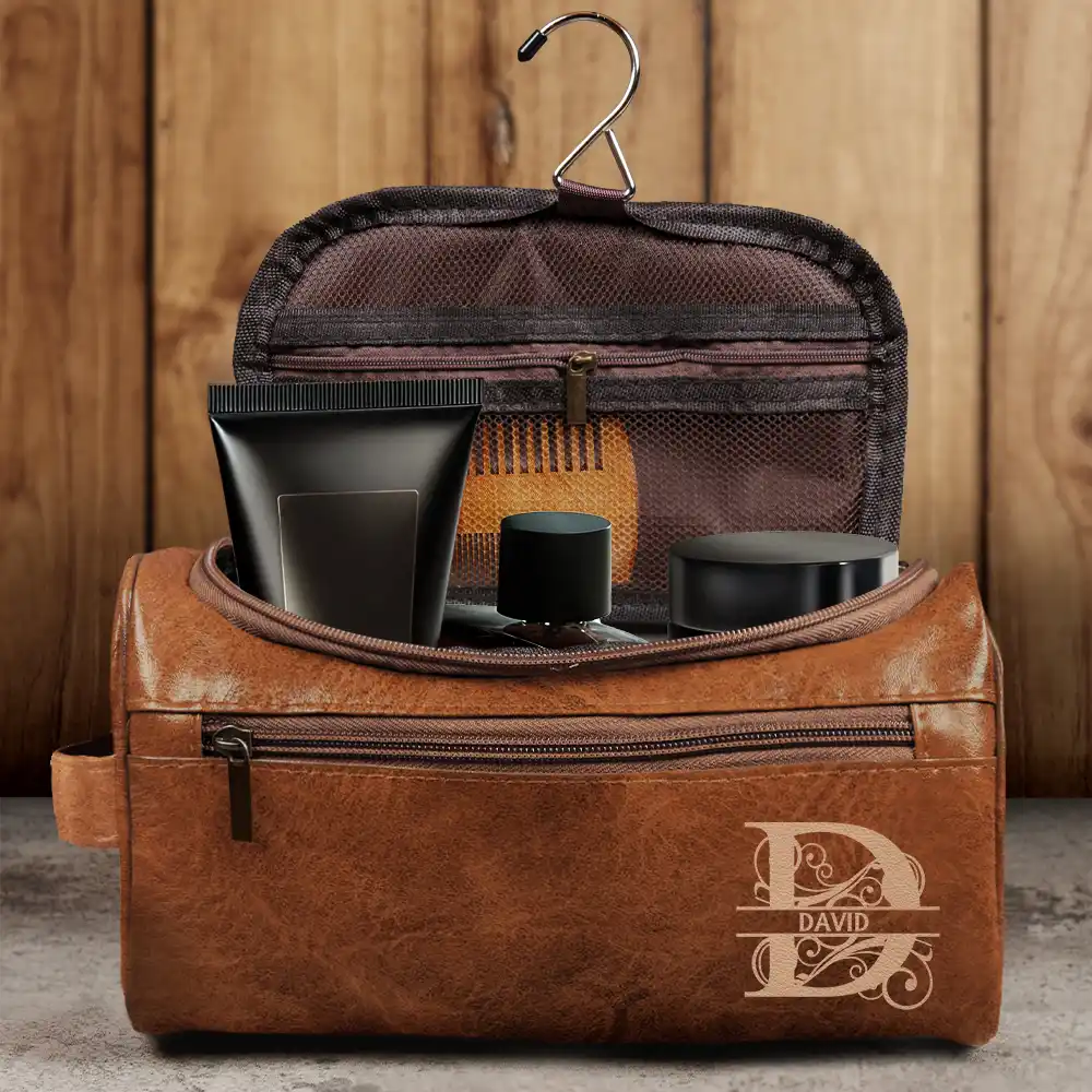 Monogram Family Name - Personalized Leather Toiletry Bag - Image 4