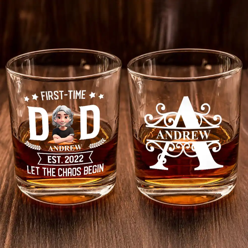 Monogram First Time Dad Est - Personalized Whiskey Glass - Image 2