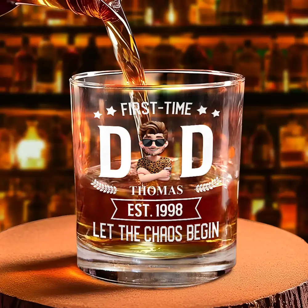 Monogram First Time Dad Est - Personalized Whiskey Glass - Image 4