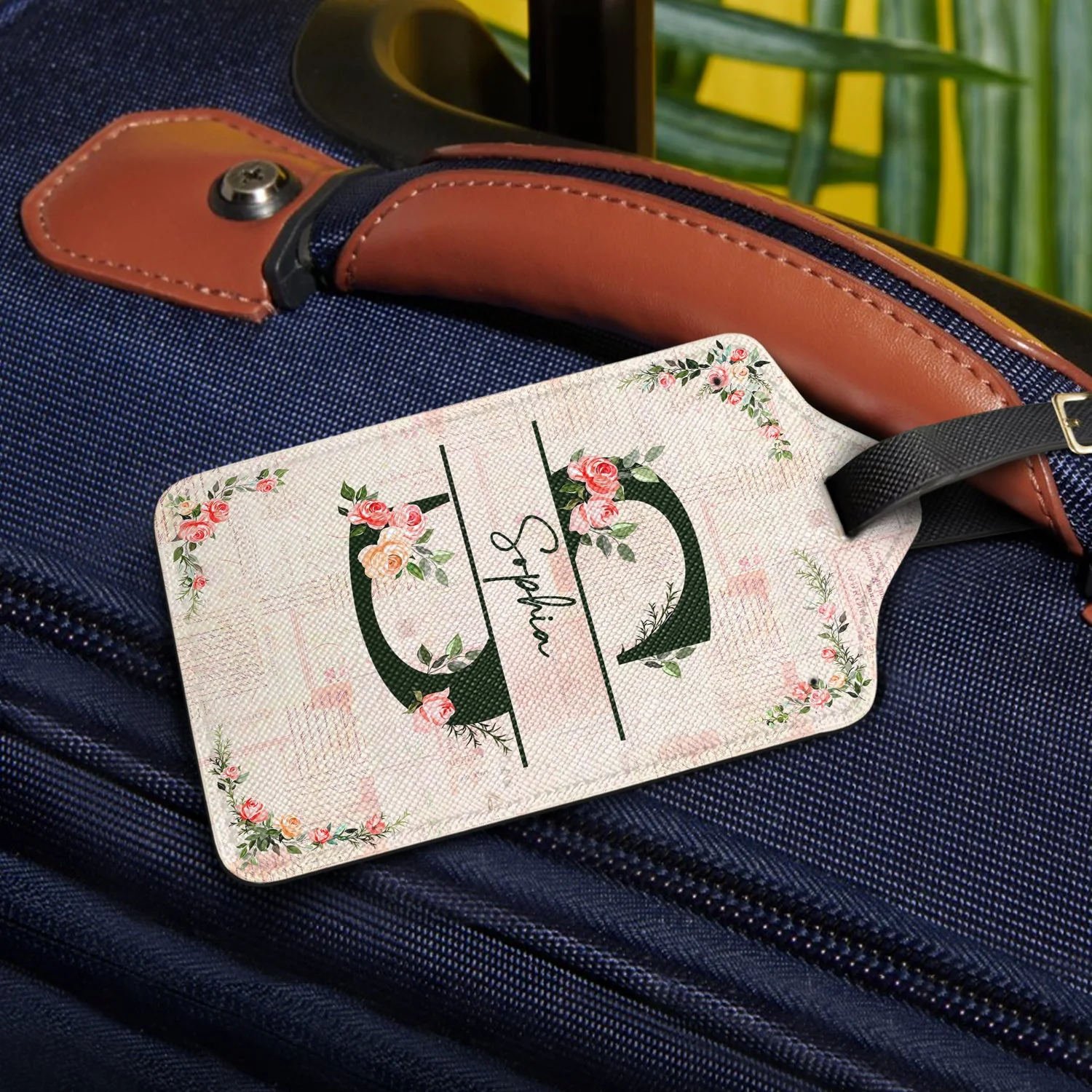 Monogram Floral - Birthday Gift For Her, Vacation Lovers - Personalized Luggage Tag - Image 2