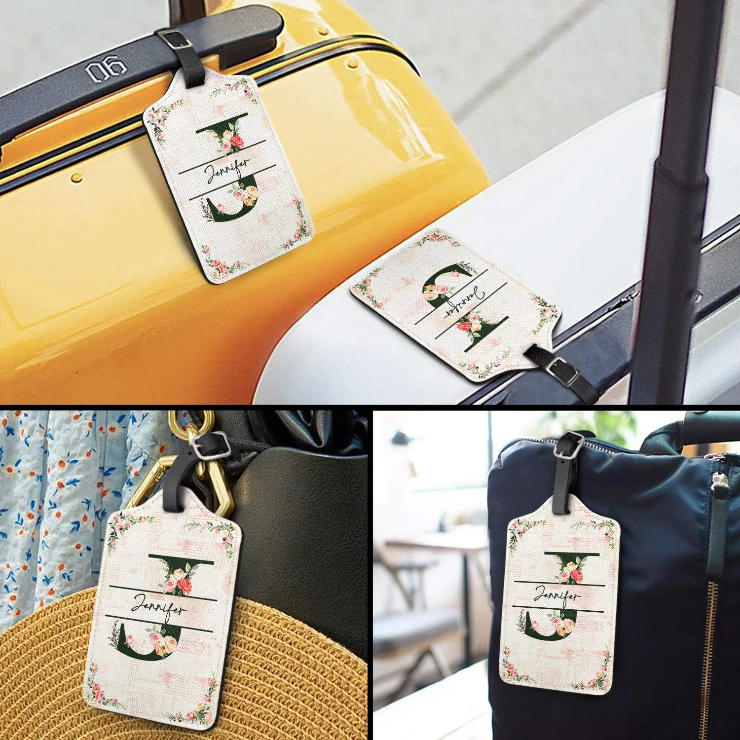 Monogram Floral - Birthday Gift For Her, Vacation Lovers - Personalized Luggage Tag - Image 3
