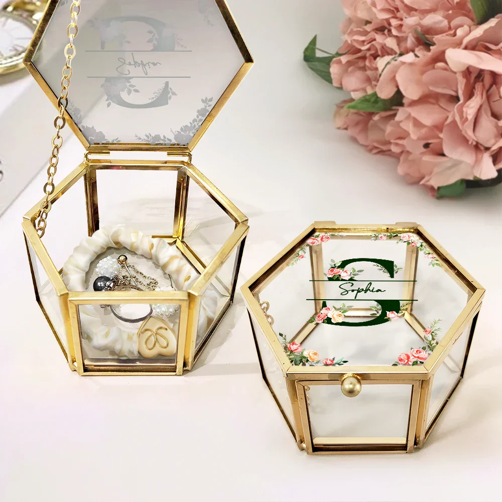 Monogram Floral - Personalized Glass Jewelry Box - Image 2