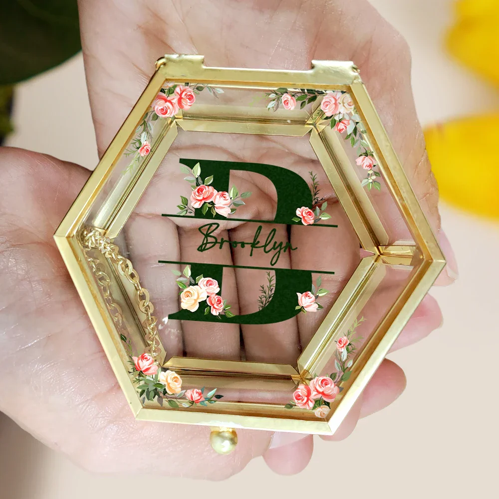 Monogram Floral - Personalized Glass Jewelry Box - Image 5