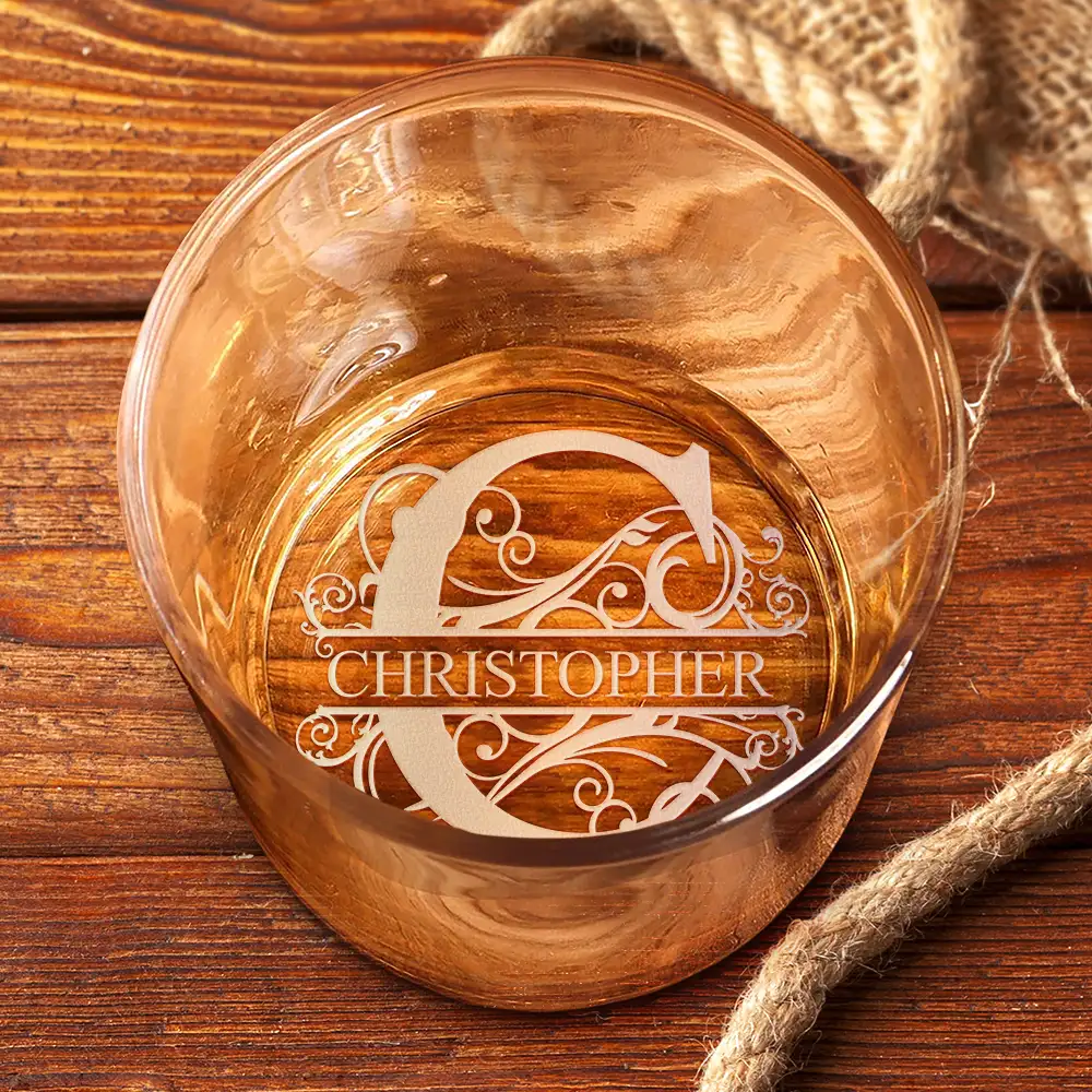 Monogram Initial Name Anniversary Gift For Him - Personalized Engraved Whiskey Glass - Image 3