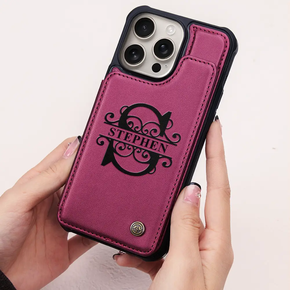 Monogram Initial - Personalized Leather Flip Wallet Phone Case - Image 2
